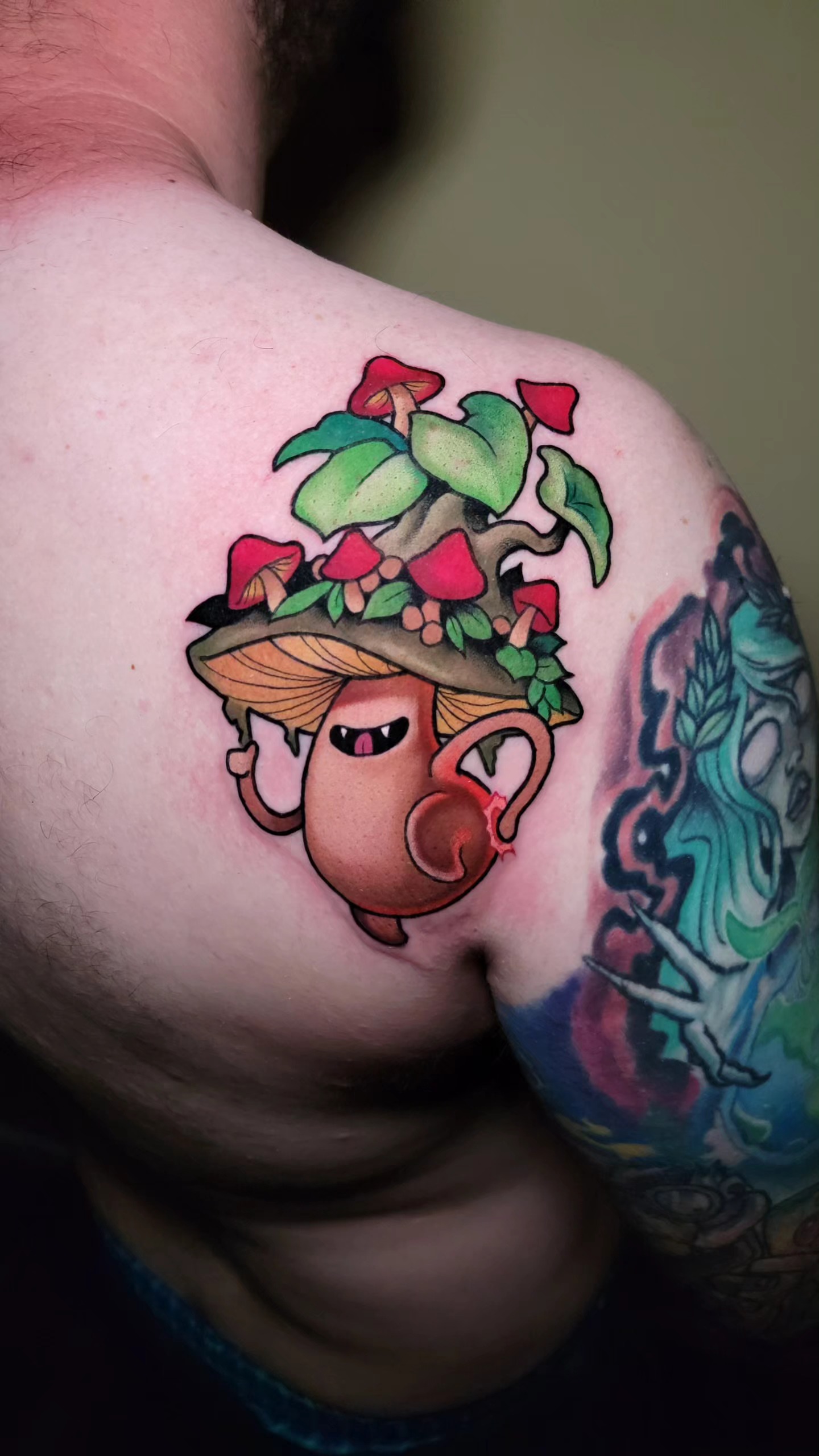 Mushroom plant dotwork tattoo on the shoulder by Anime and newschool tattoos in Harker