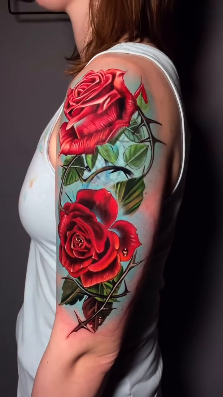 Roses and thorns realism tattoo by Francis nieves, Miami, Florida