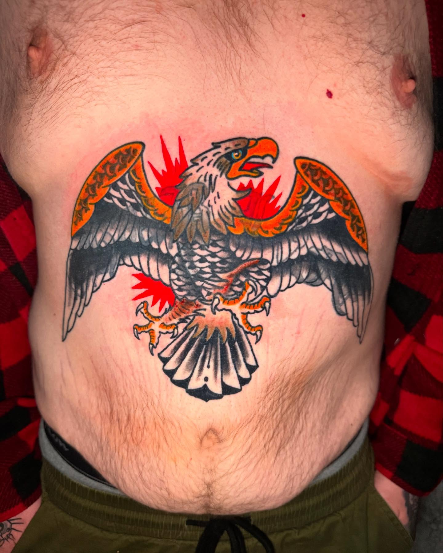 Eagle American traditional tattoo on the ribs by Seth Walker