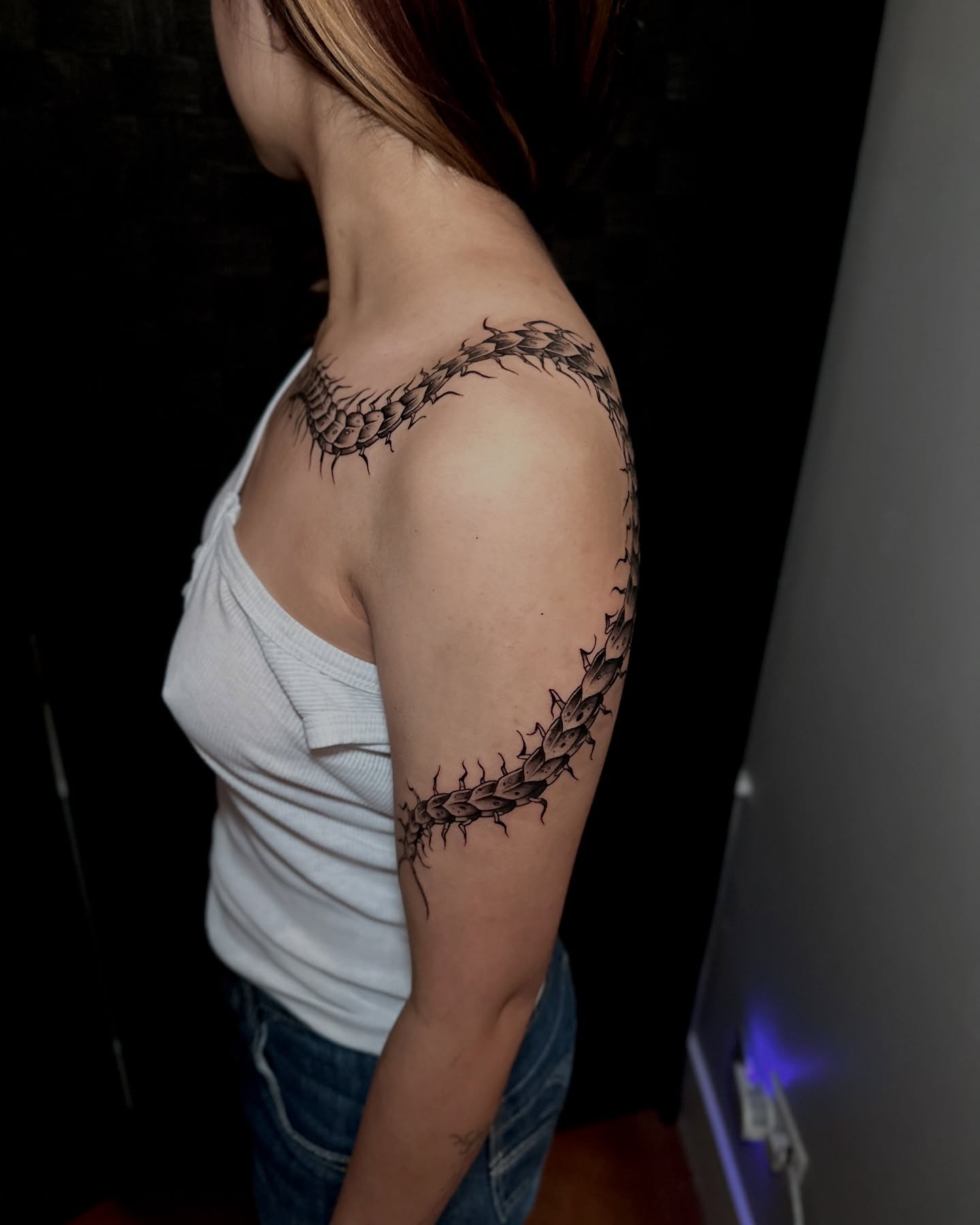 Tattoo by @hellbunnytattoos — black_and_grey