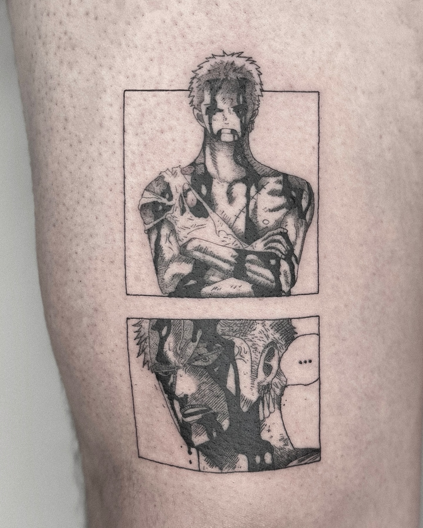 Tattoo by @a.ink.tattoo_leo — black_and_grey, anime