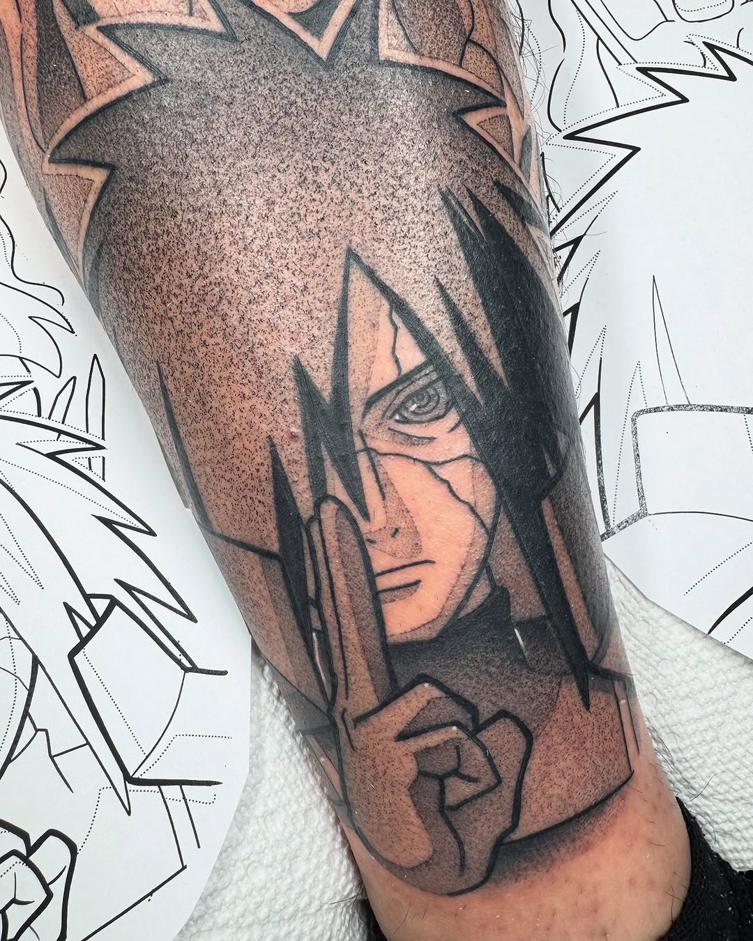 Tattoo by @donniebydesign — anime, black_and_grey
