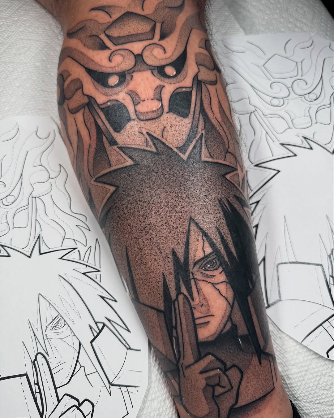 Tattoo by @donniebydesign — anime, black_and_grey