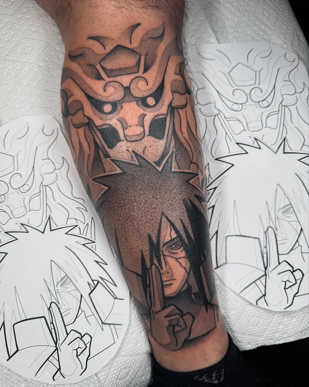 Tattoo by @donniebydesign — anime, black_and_grey