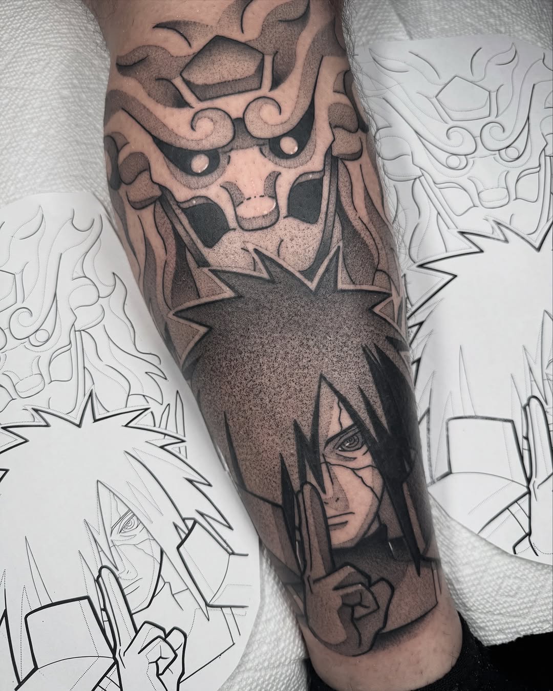 Tattoo by @donniebydesign — anime, black_and_grey