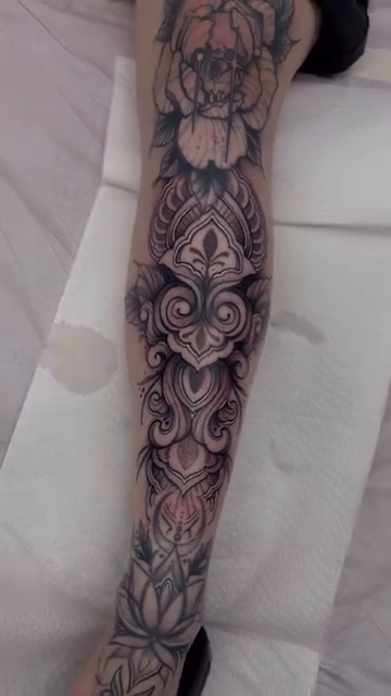 Mandala and floral elements ornamental tattoo by Brandon Mola, Chicago, Illinois