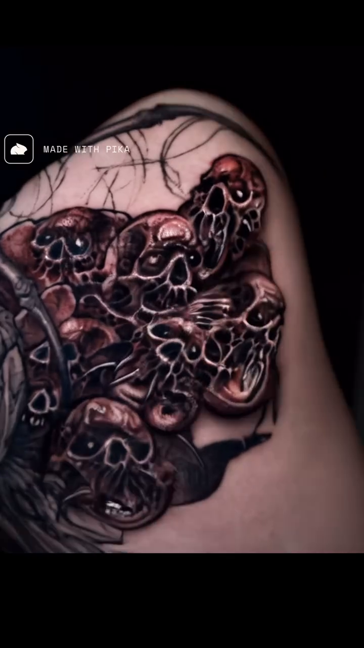 Pile of skulls dark realism tattoo by Dark tattoo