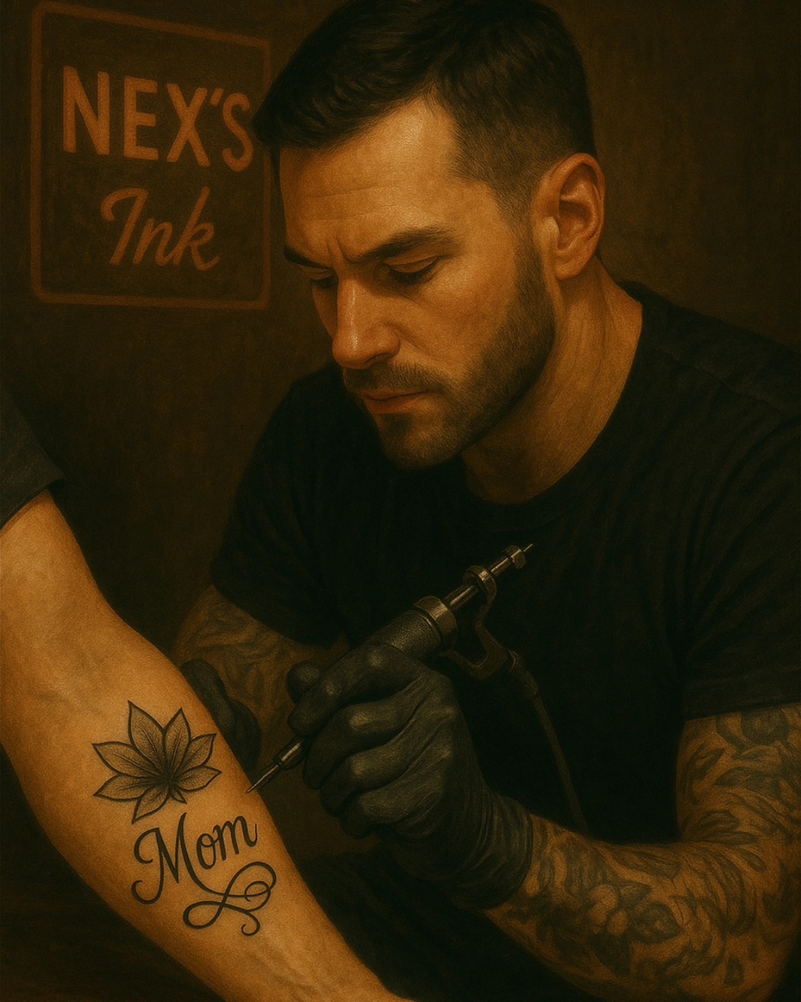 Lotus flower and cursive text black and grey tattoo on the forearm by 𝐍𝐄𝐗'𝐒 𝐈𝐍𝐊 🇨🇺, Tampa
