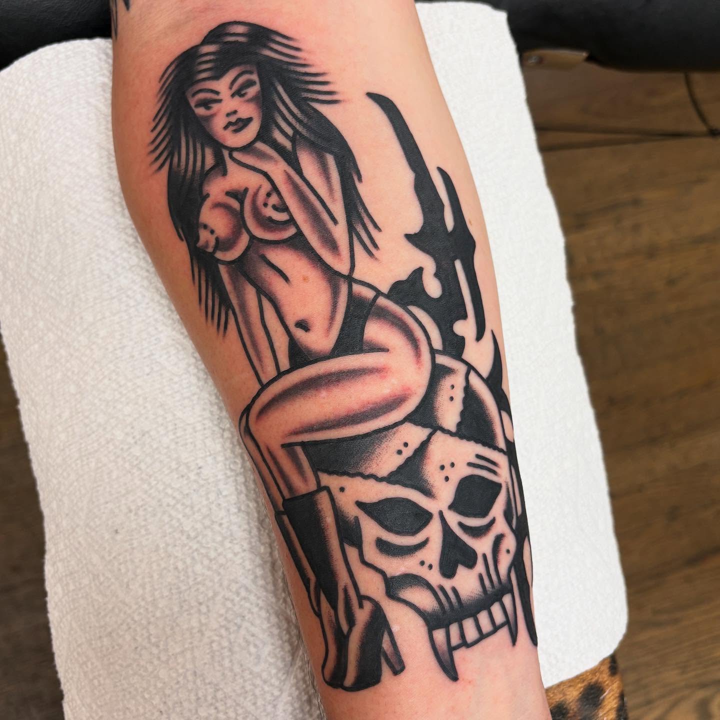 Tattoo by @brentallentattoos — american_traditional, black_and_grey