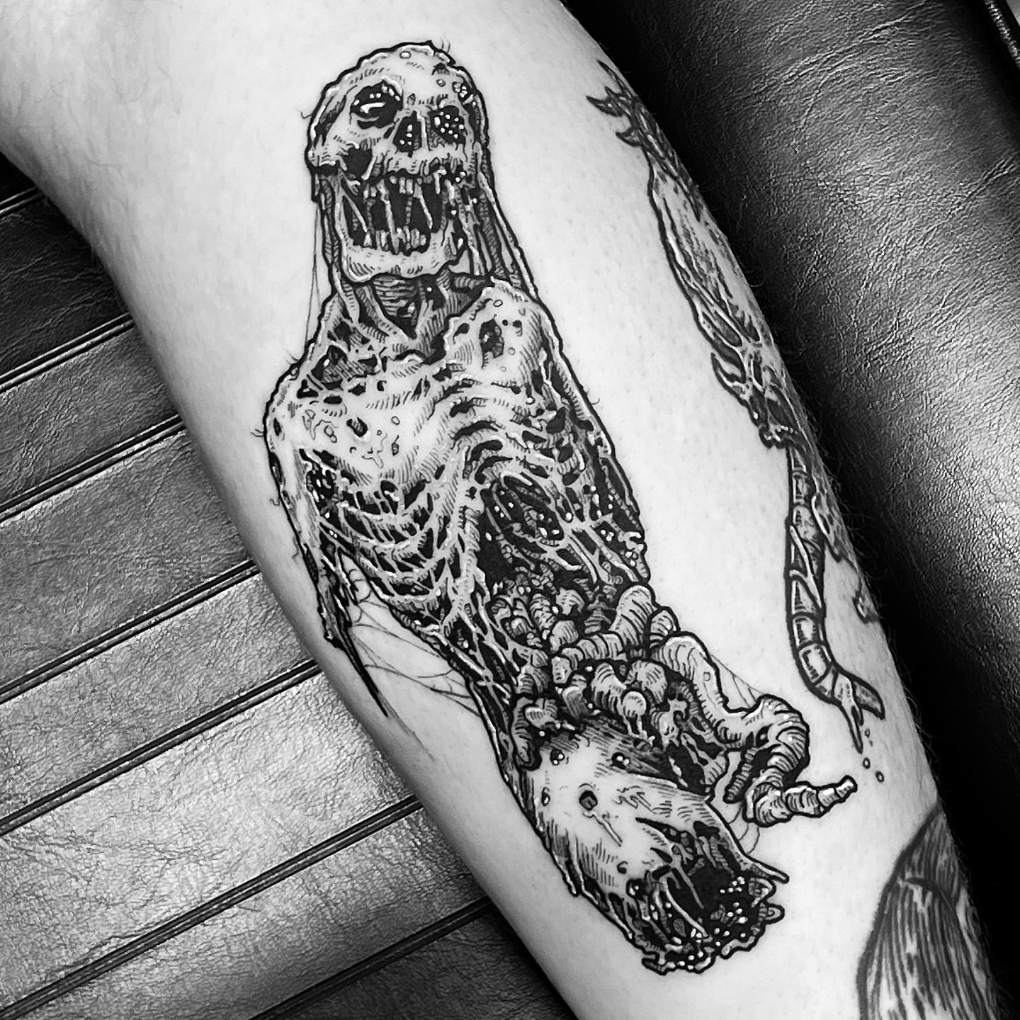 Tattoo by @jonvonschlong — black_and_grey, dark_realism