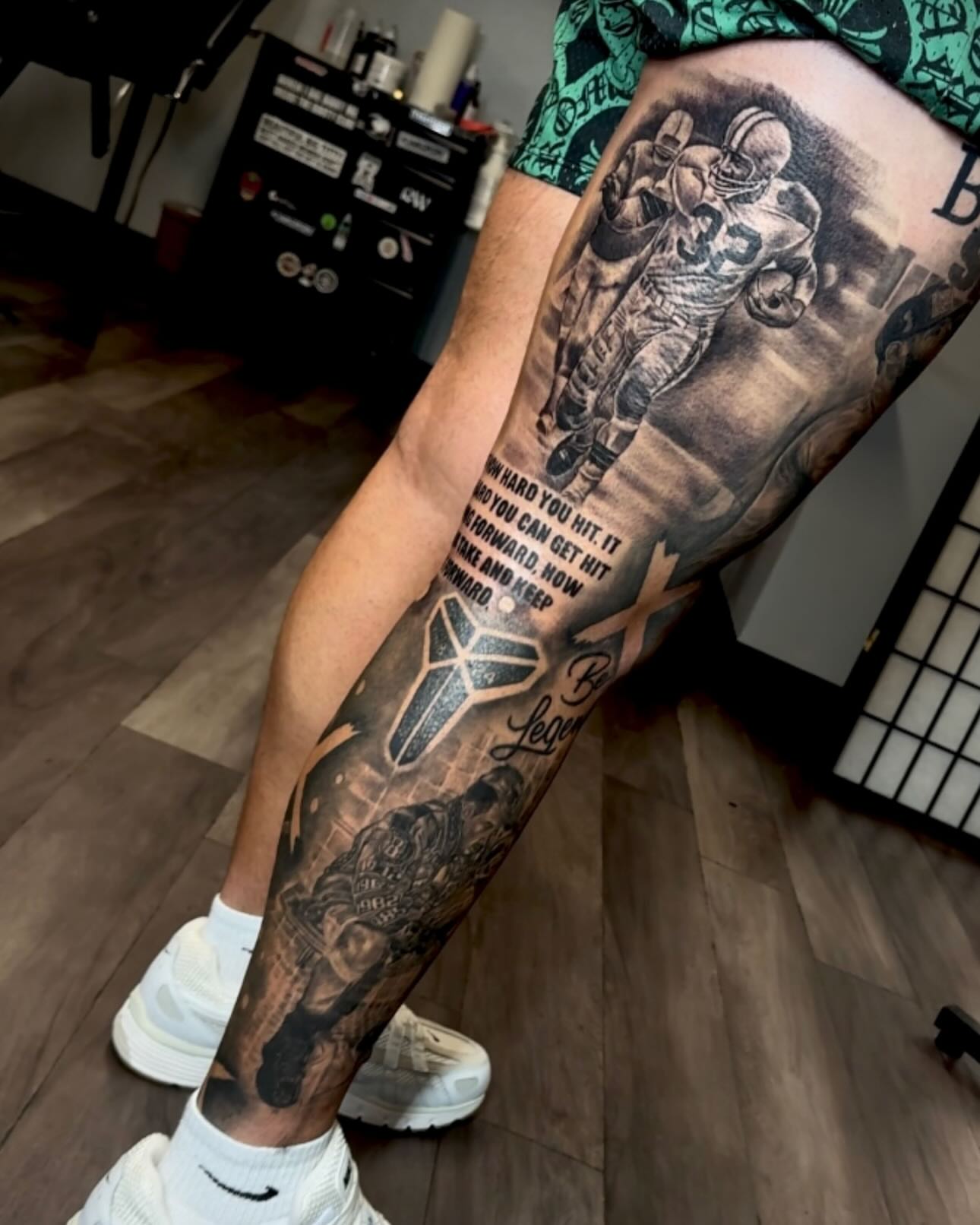Football player realism tattoo on the calf by Tatt2T (T King)