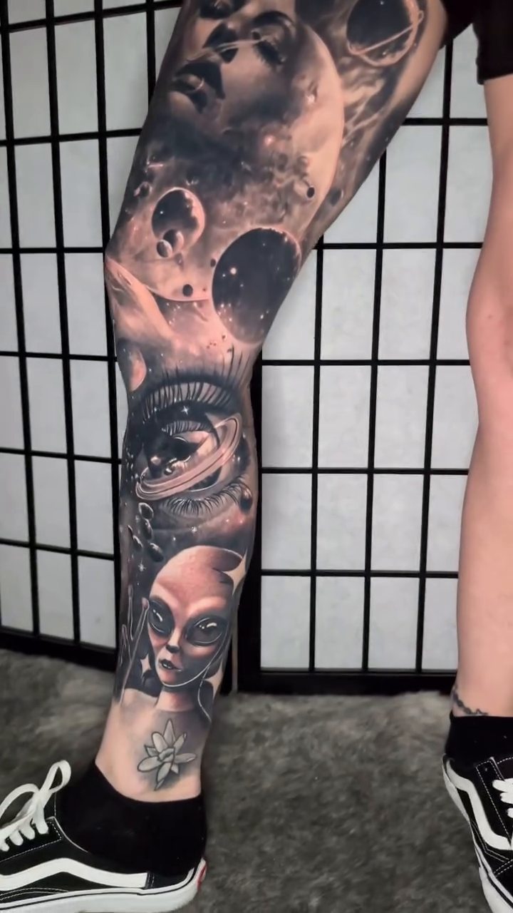 Alien abduction and space realism tattoo by Anthony Ramirez