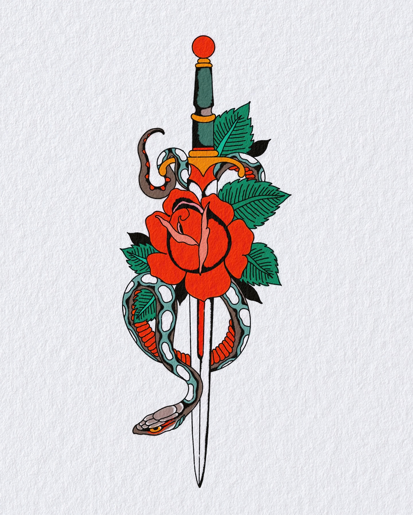 Sword and snake American traditional tattoo by superteal