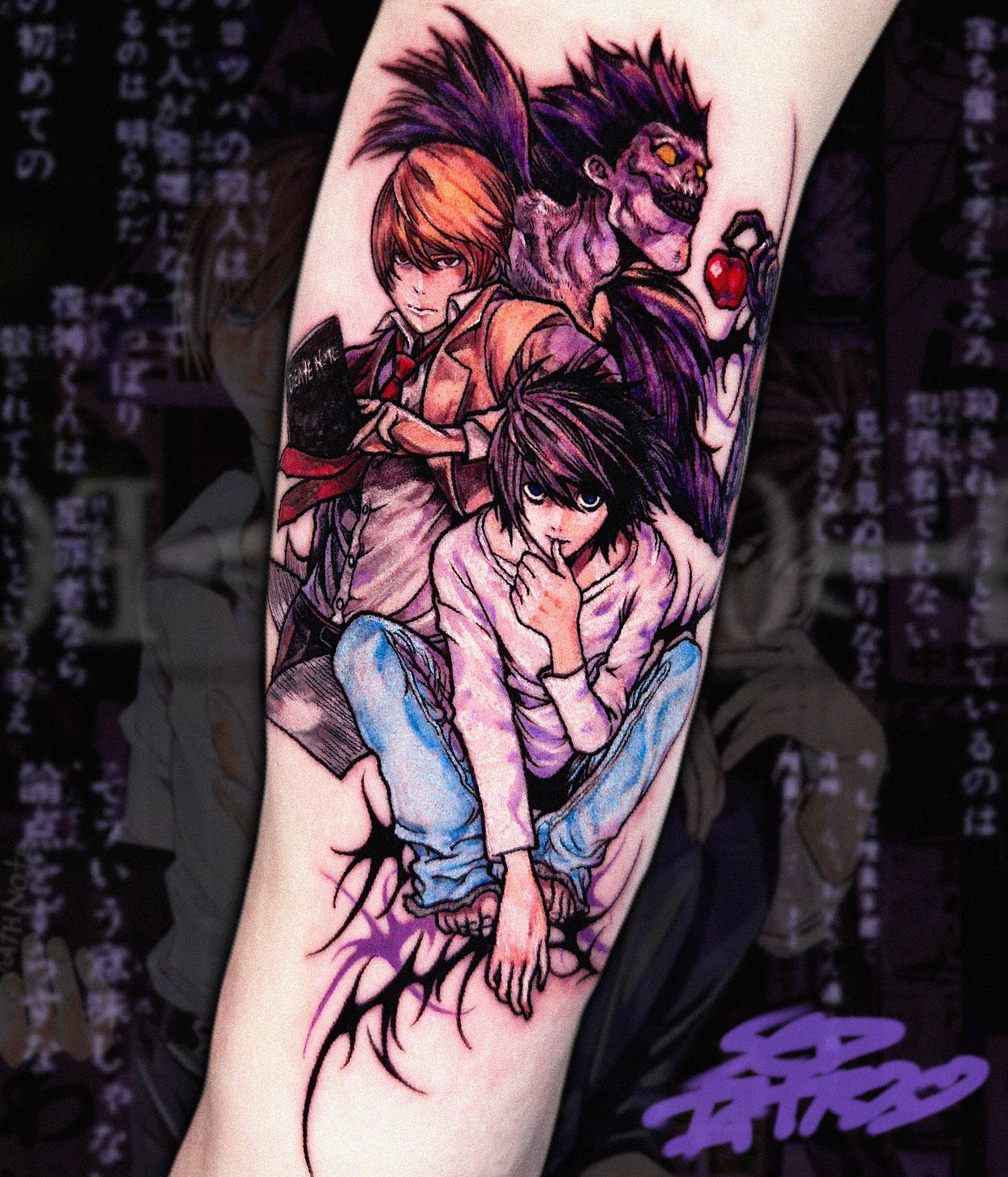 Anime characters anime tattoo on the forearm by Sed
