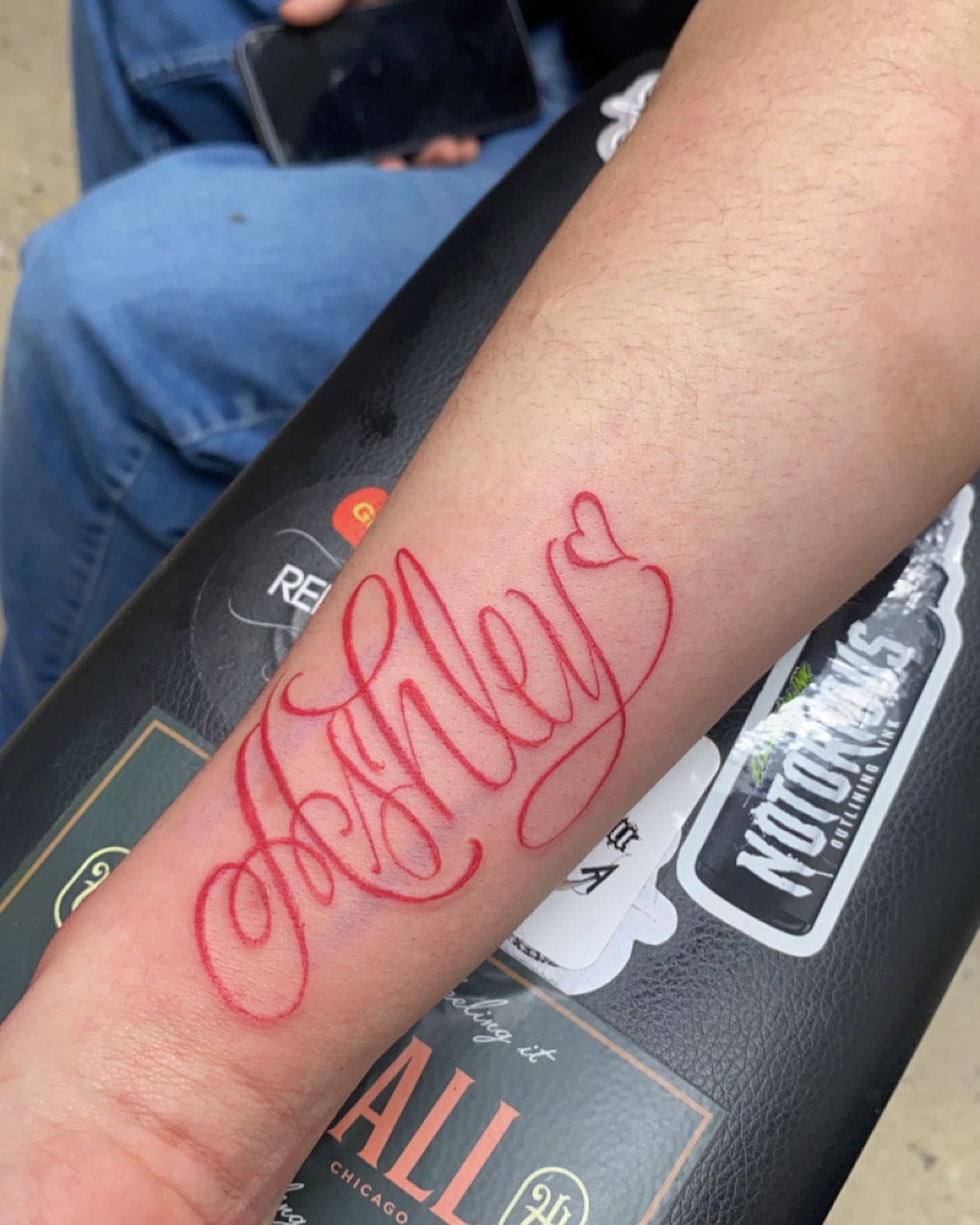 Script lettering lettering script tattoo on the forearm by Tattsruru