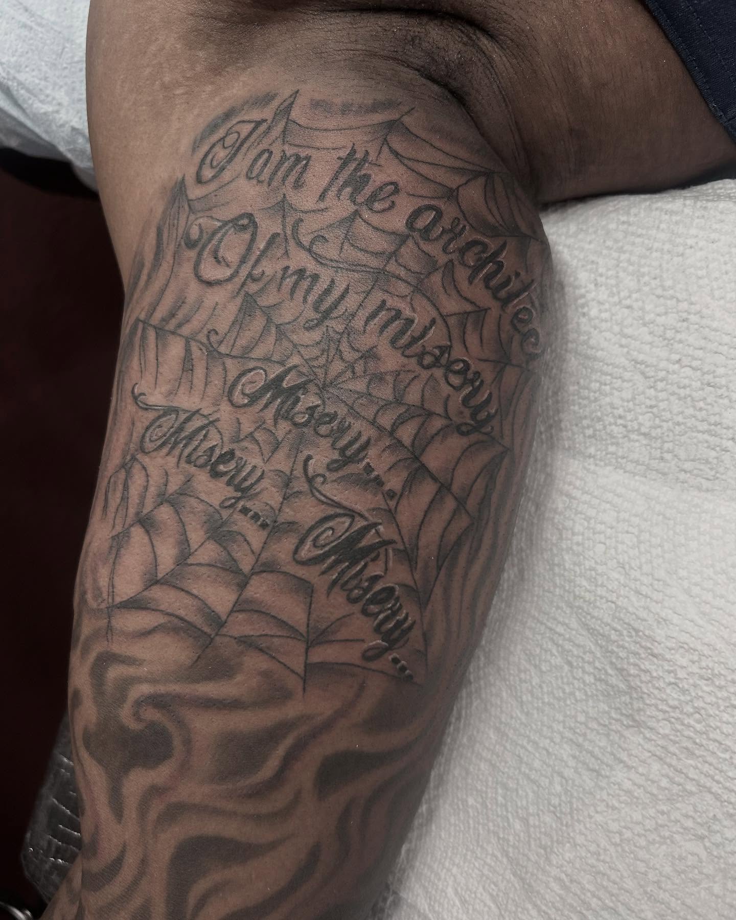 Spider web black and grey tattoo on the forearm by ⚡️Shaw⚡️