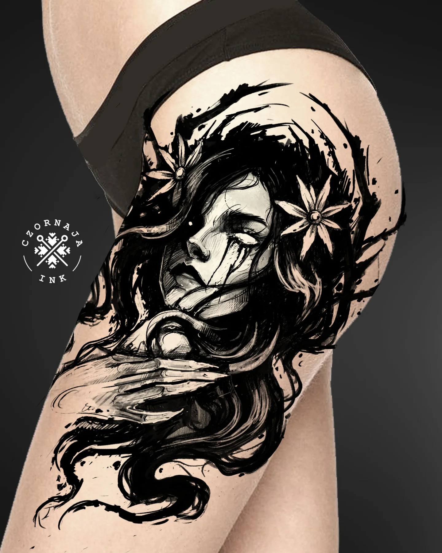 Tattoo by @czornaja_ink — black_and_grey, dotwork