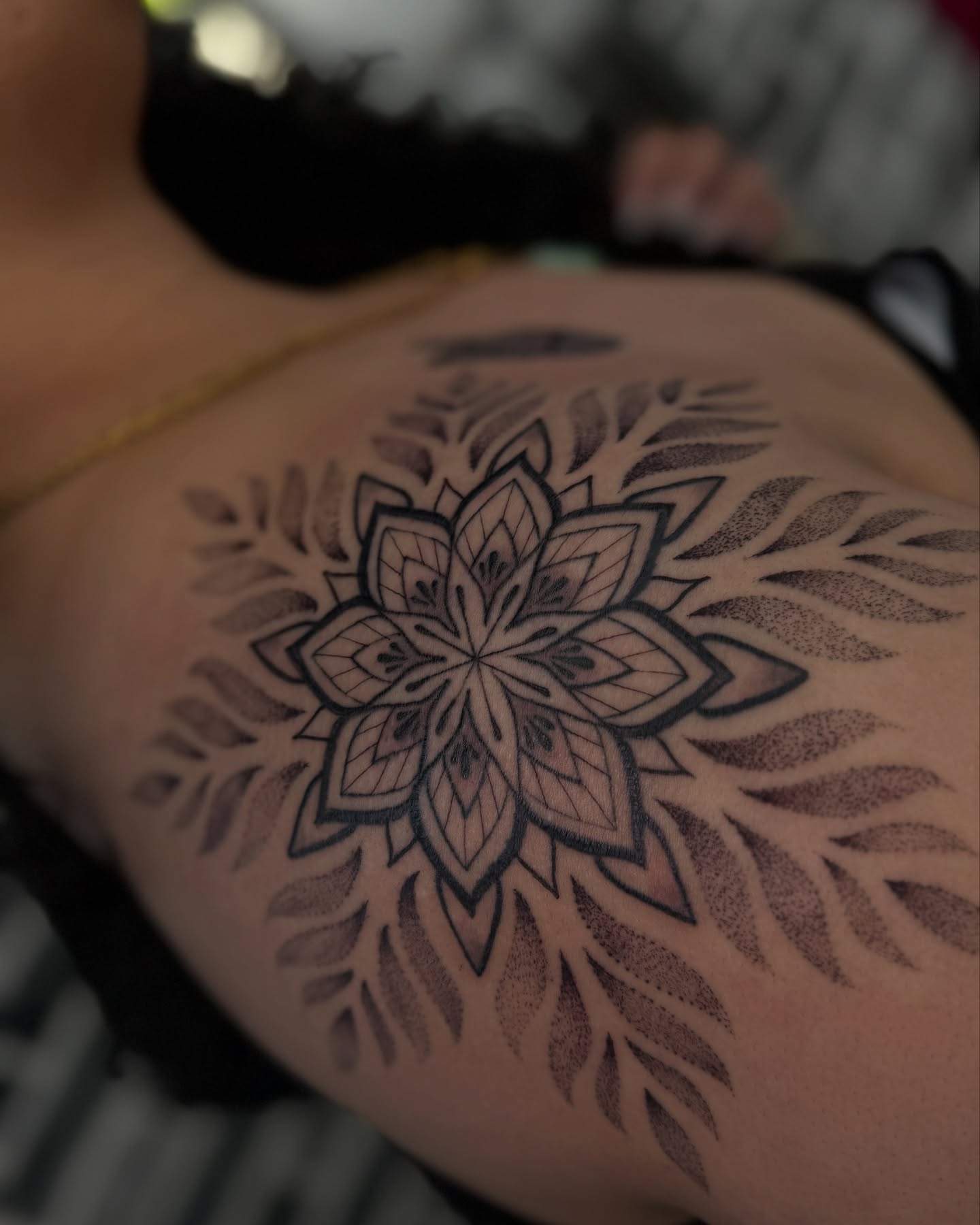 Tattoo by @_mitsukochingart — dotwork, geometric
