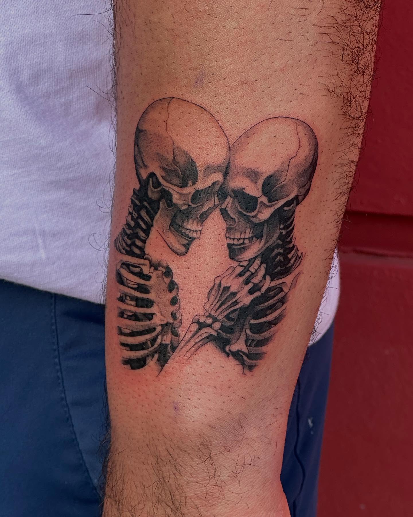 Skulls realism tattoo on the forearm by christy 💌
