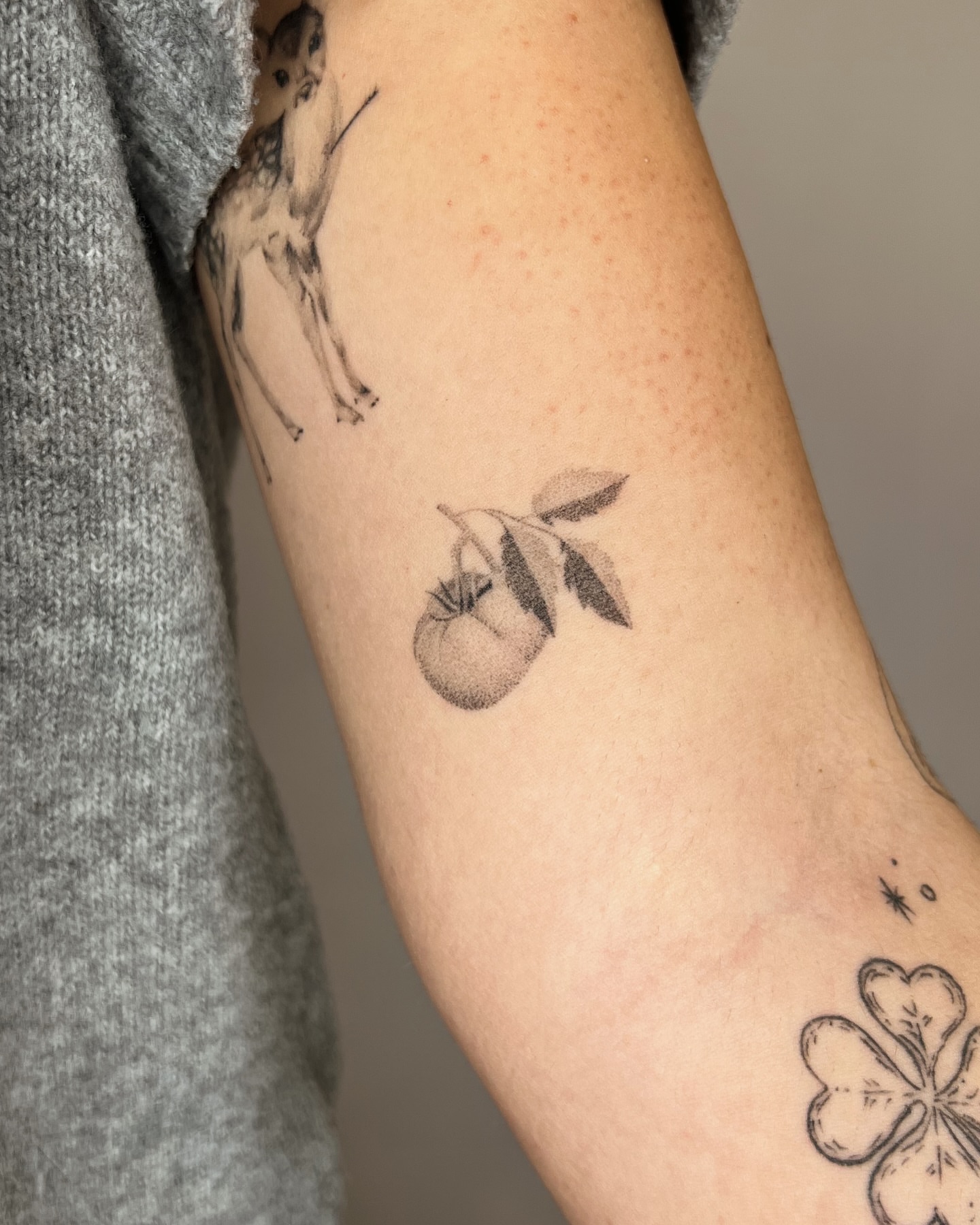 Tomato branch dotwork tattoo on the forearm by kait ❃ hartman