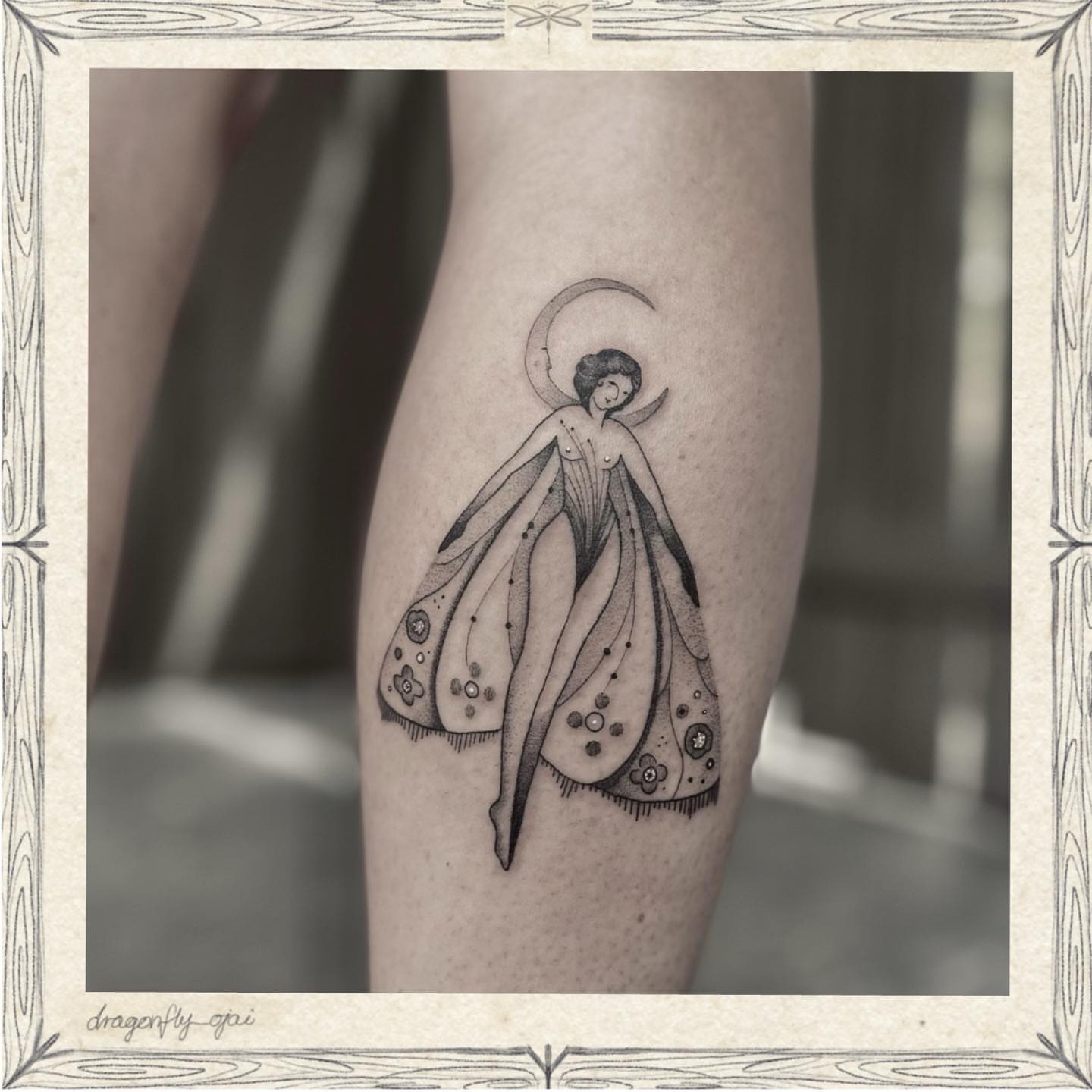 Tattoo by @dragonfly_ajja — dotwork, black_and_grey