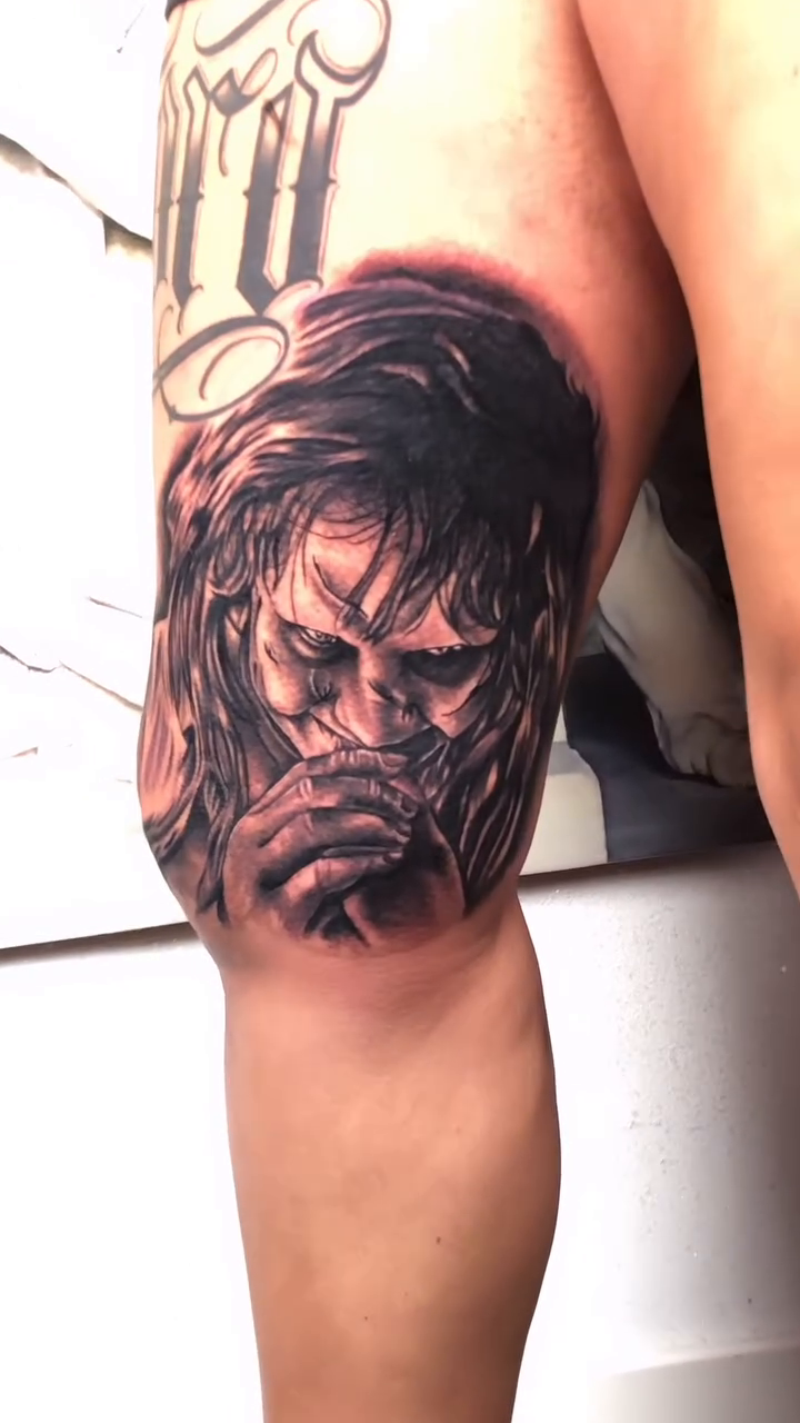 A screaming woman realism tattoo by Danny Rodriguez