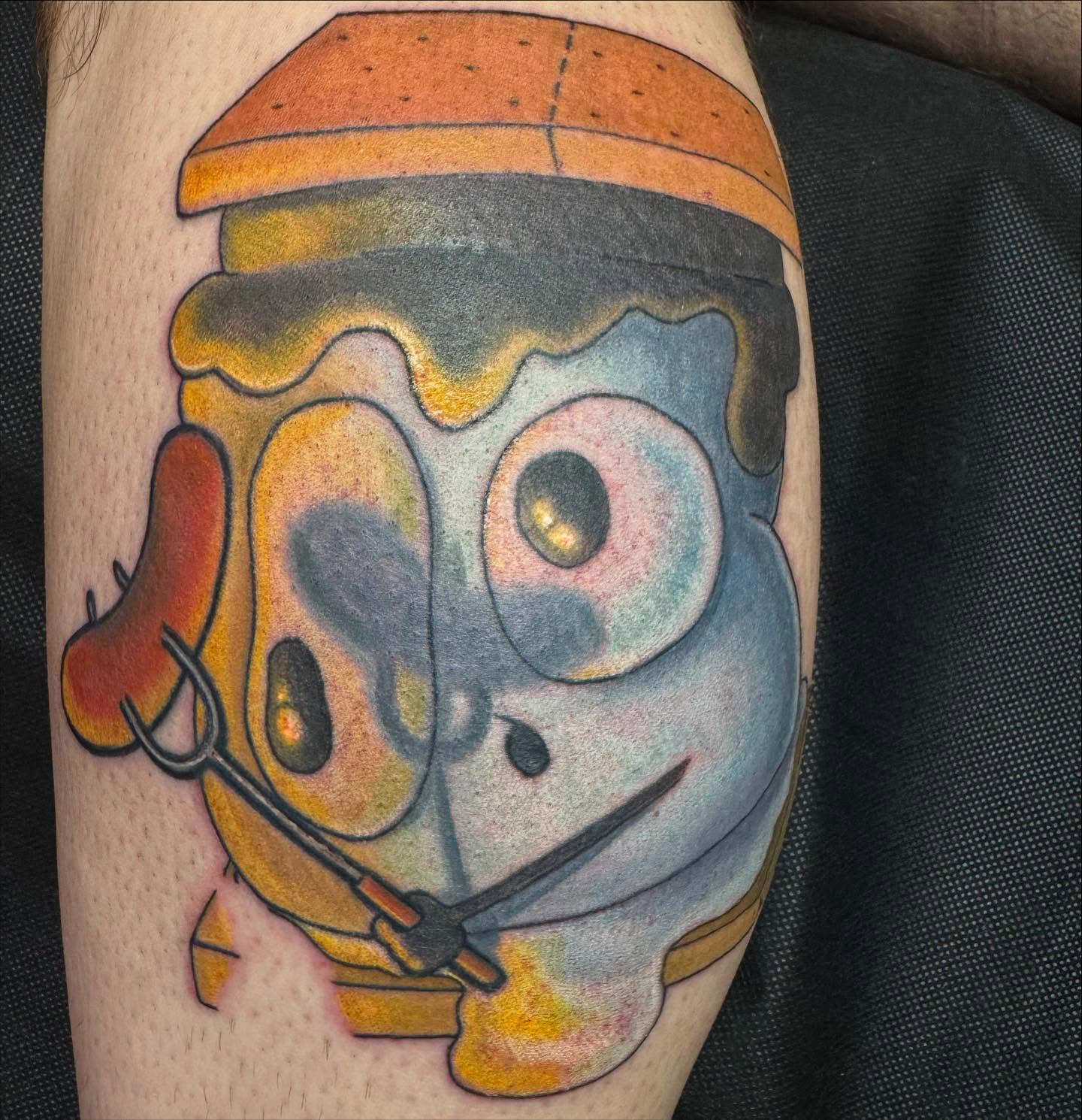 Cartoon character dotwork tattoo on the forearm by Columbus Tattoo Artist