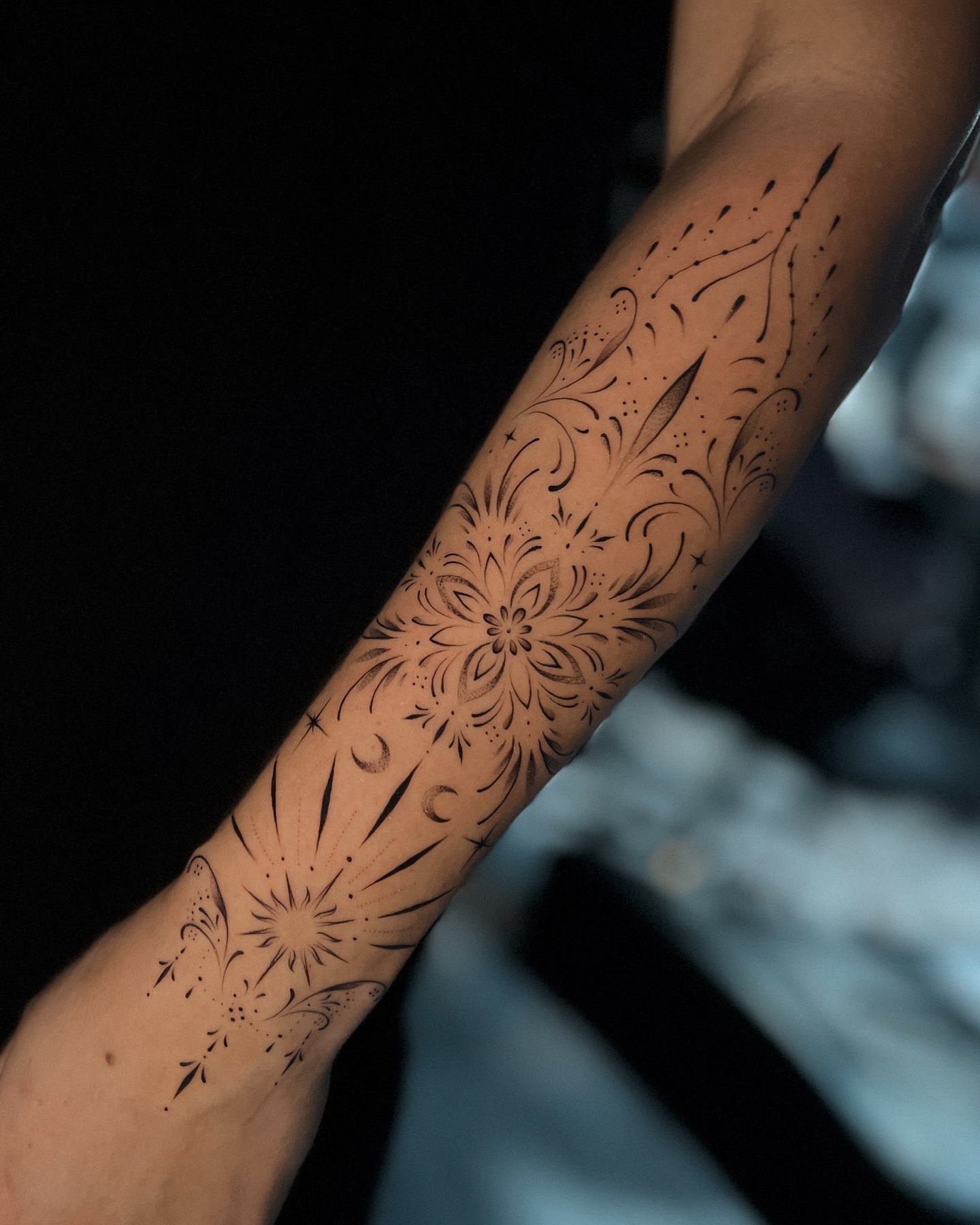 Floral design black and grey tattoo on the forearm by πππΉππππππππππππ