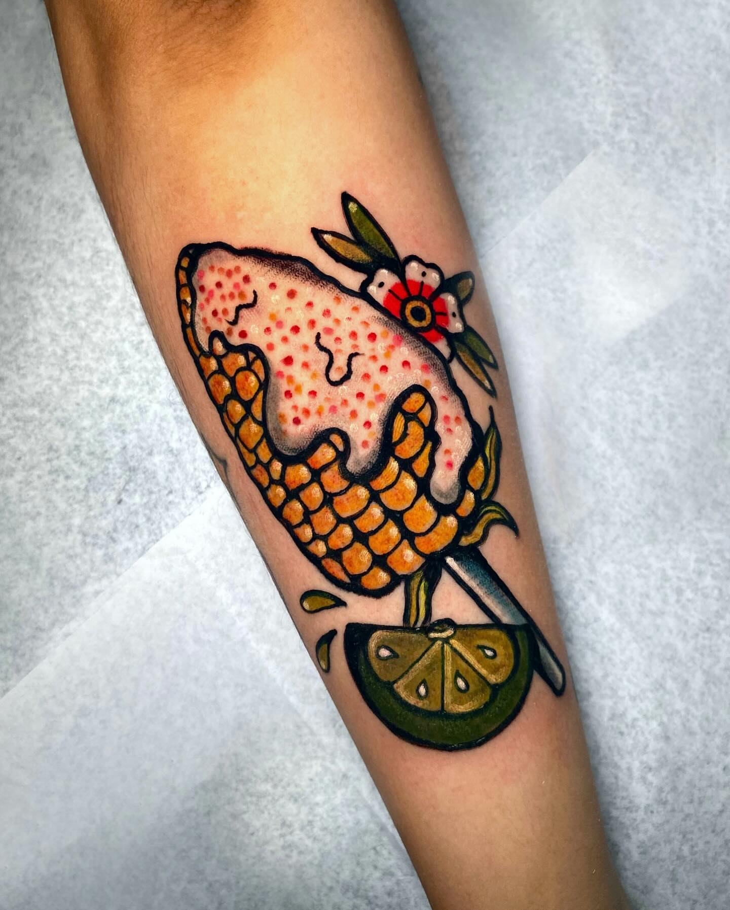 Pineapple American traditional tattoo on the forearm by ✶ 𝑺𝑰𝑳𝑽𝑨𝑵𝑨