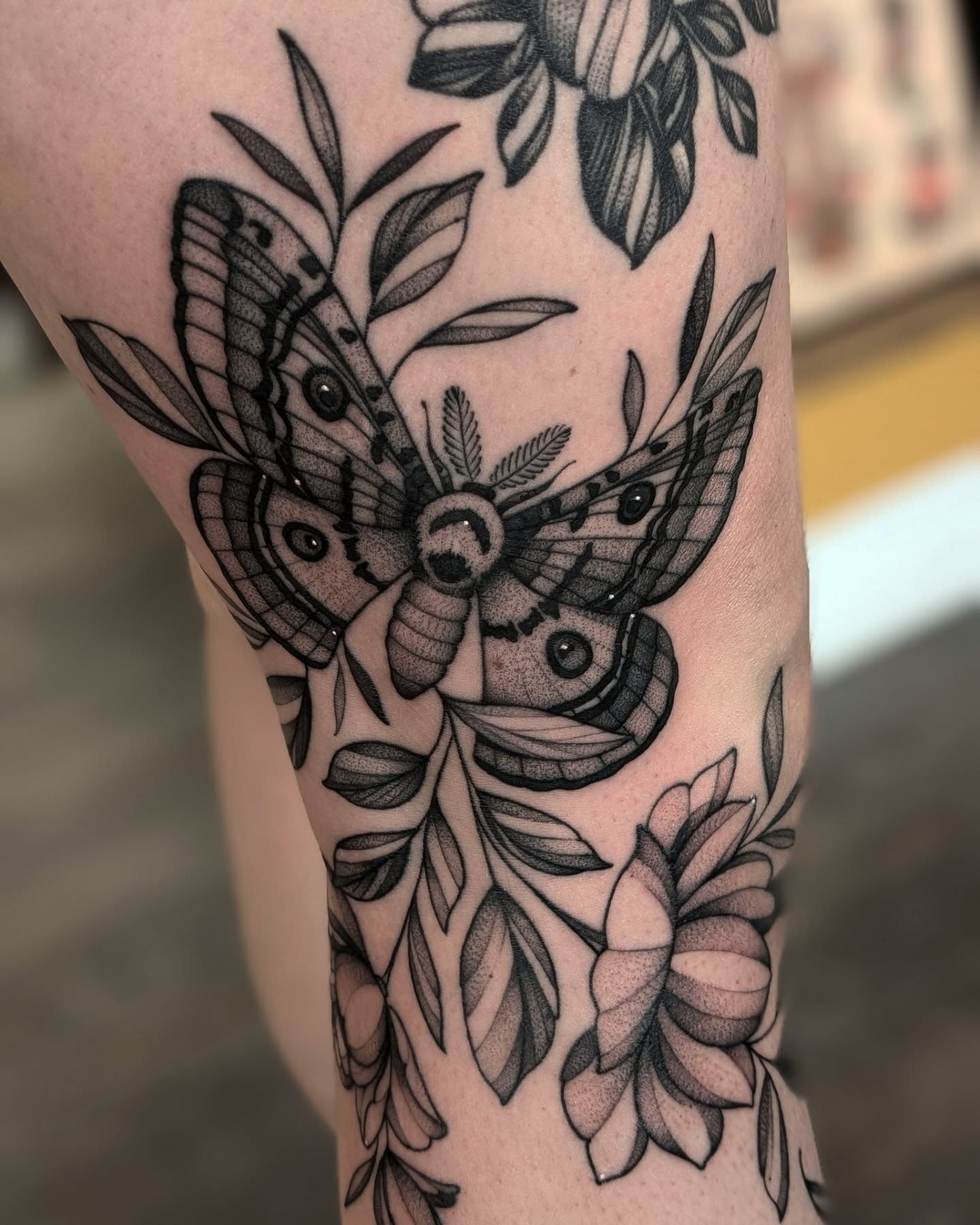 Tattoo by @kattiebaby — black_and_grey, dotwork