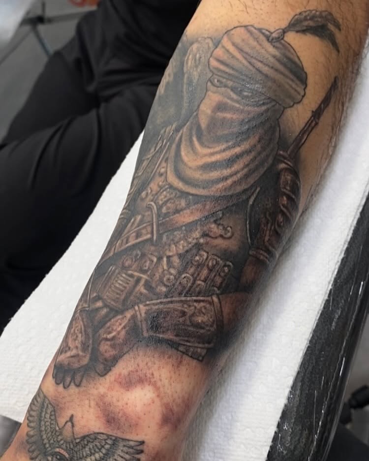 Warrior armor realism tattoo on the forearm by Jesse Ortega