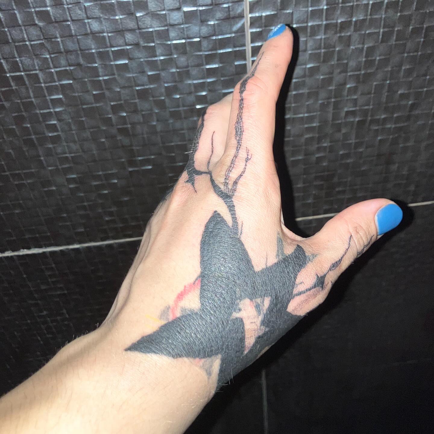 Bat black and grey tattoo on the hand by @godsfirmgrip
