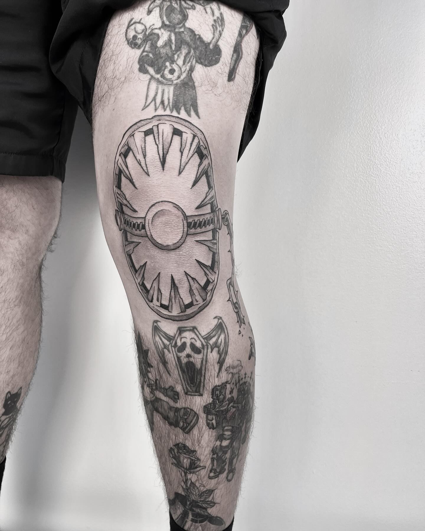 Tattoo by @hellishxtattoos โ black_and_grey