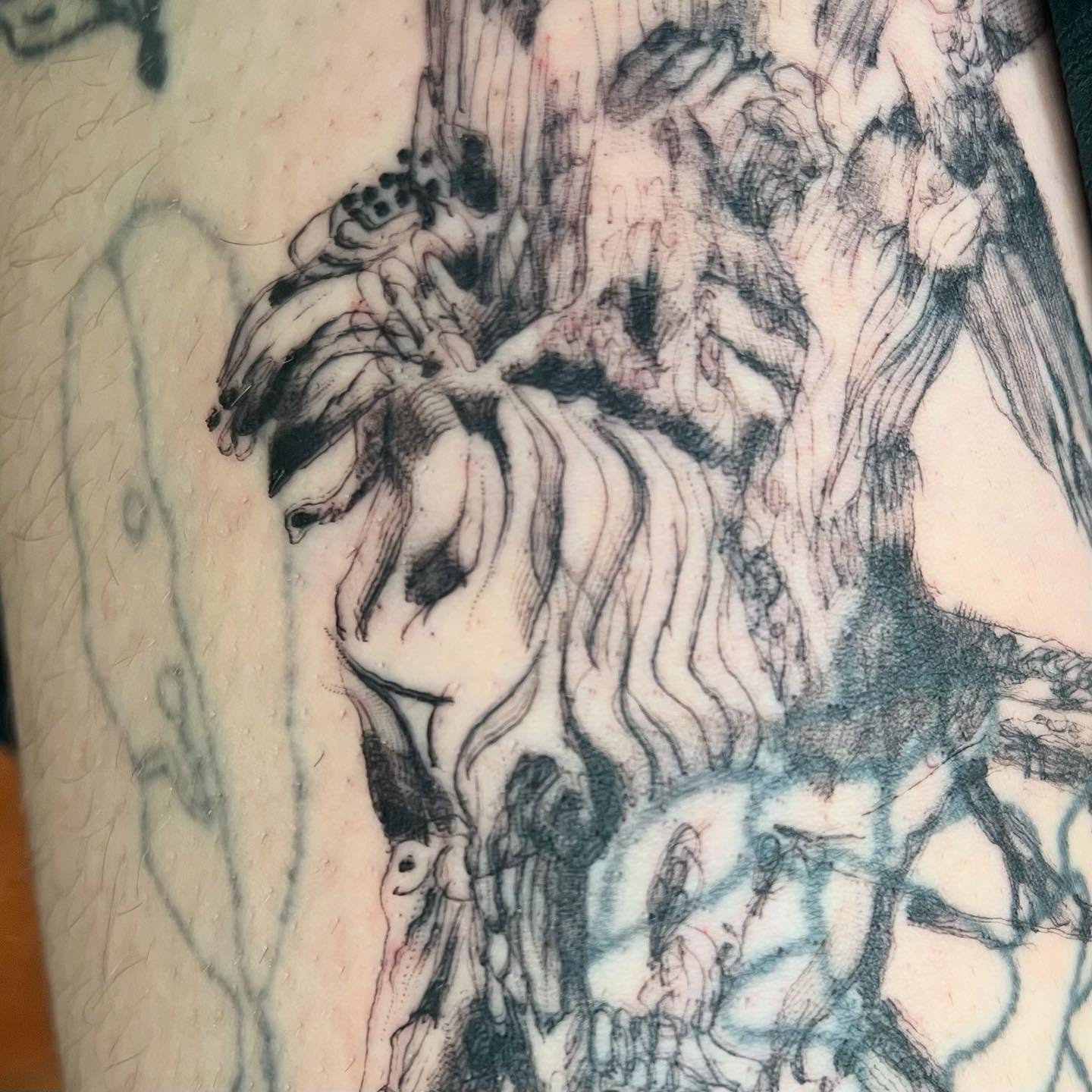 Skull black and grey tattoo on the forearm by ren