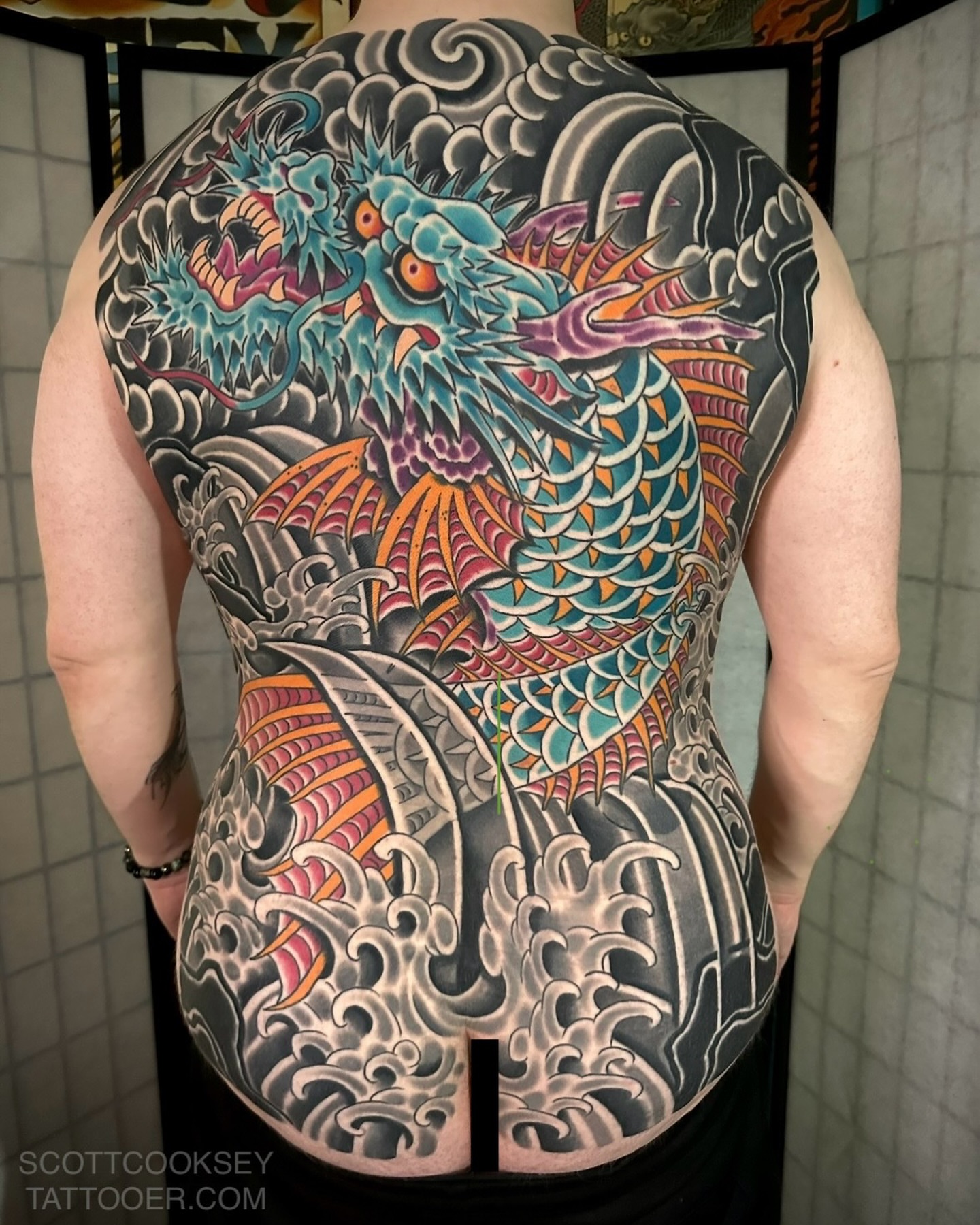 Dragon japanese irezumi tattoo on the back by Scott Allen Cooksey, Plano, Texas