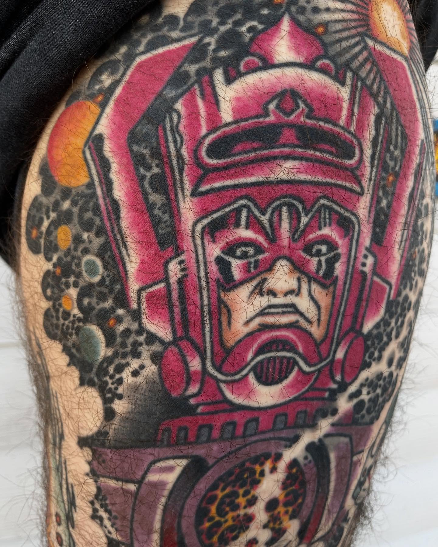 Robot head American traditional tattoo on the forearm by Ian Bederman, Austin, Texas
