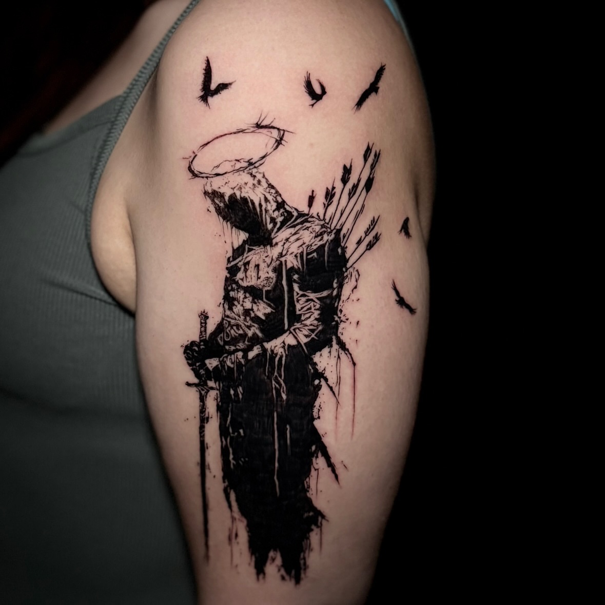 Tattoo by @corycabletattoos — black_and_grey, dark_realism