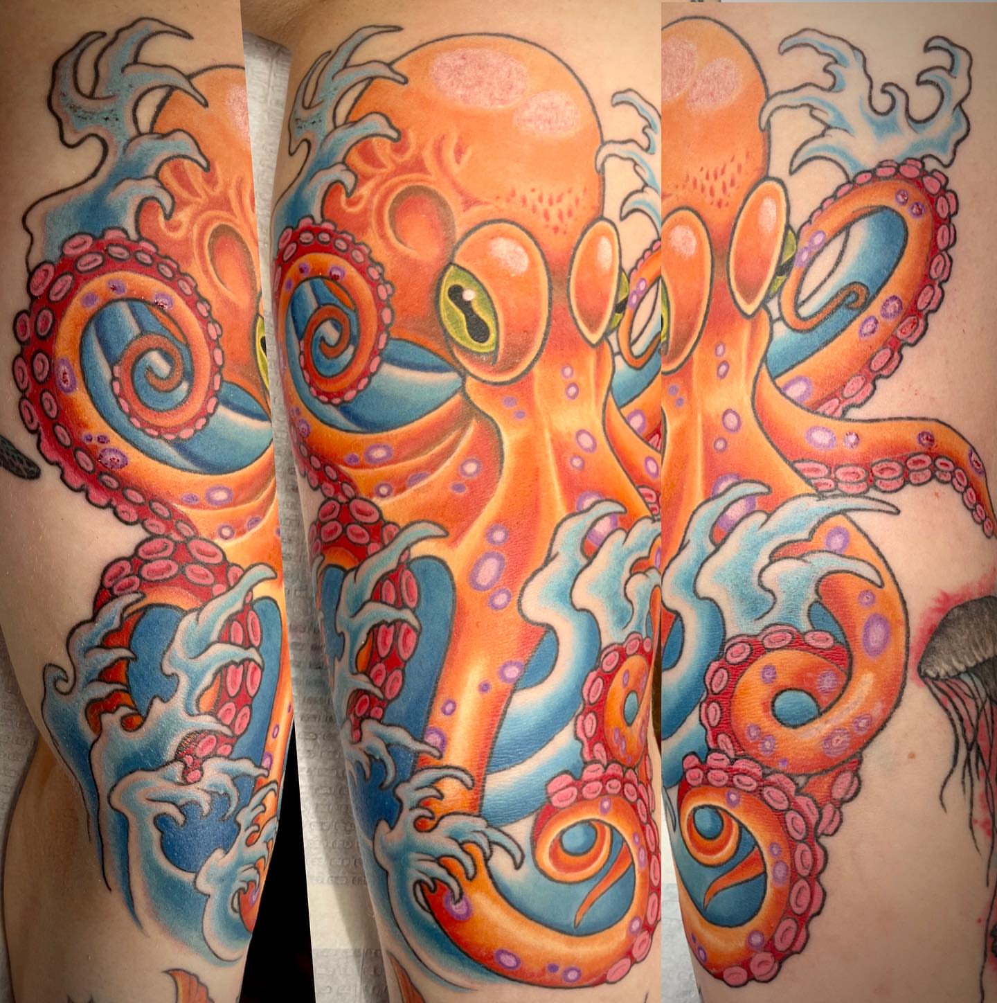 Octopus new school tattoo on the forearm by Kenny Buck