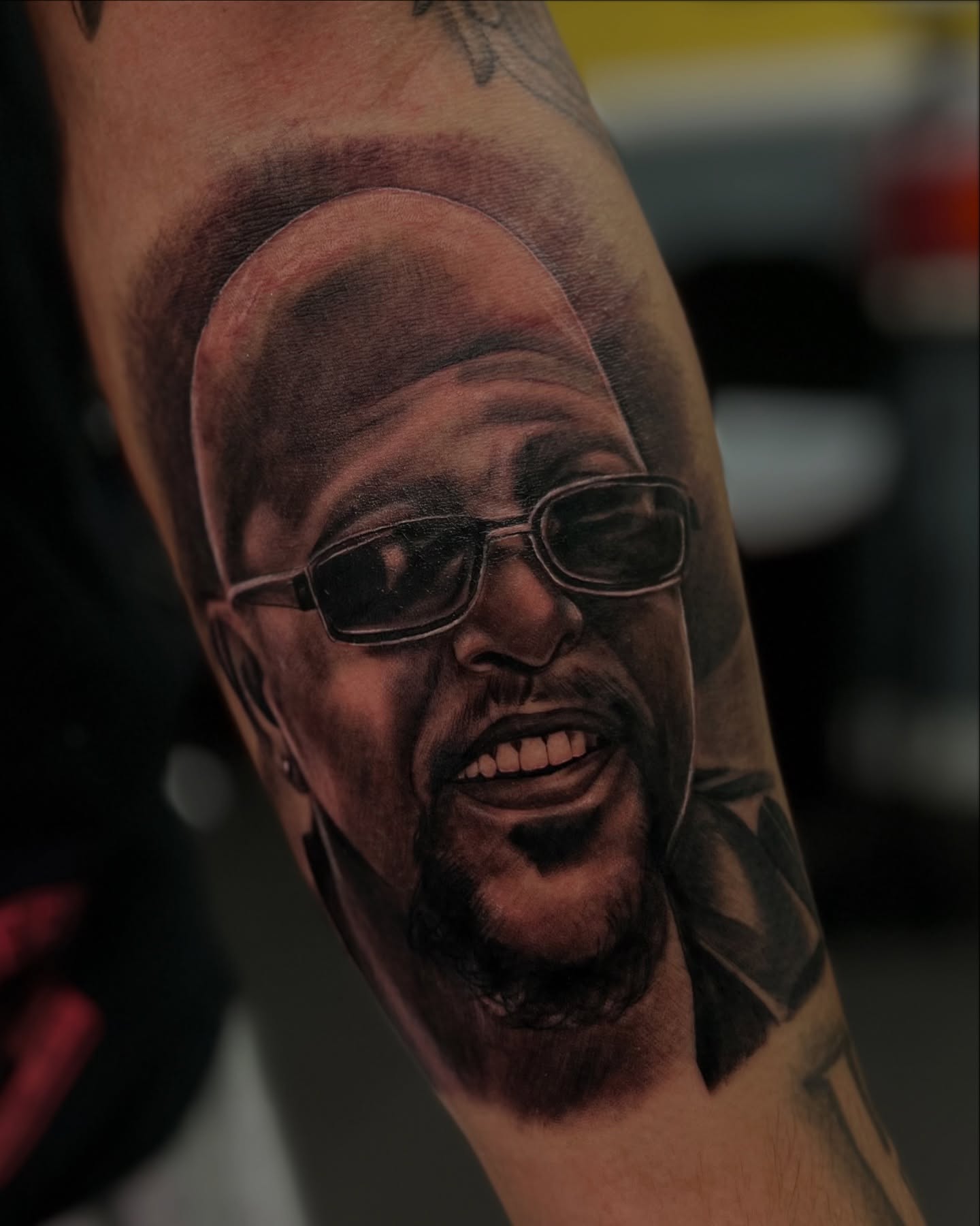 Portrait realism tattoo on the forearm by Vondrae