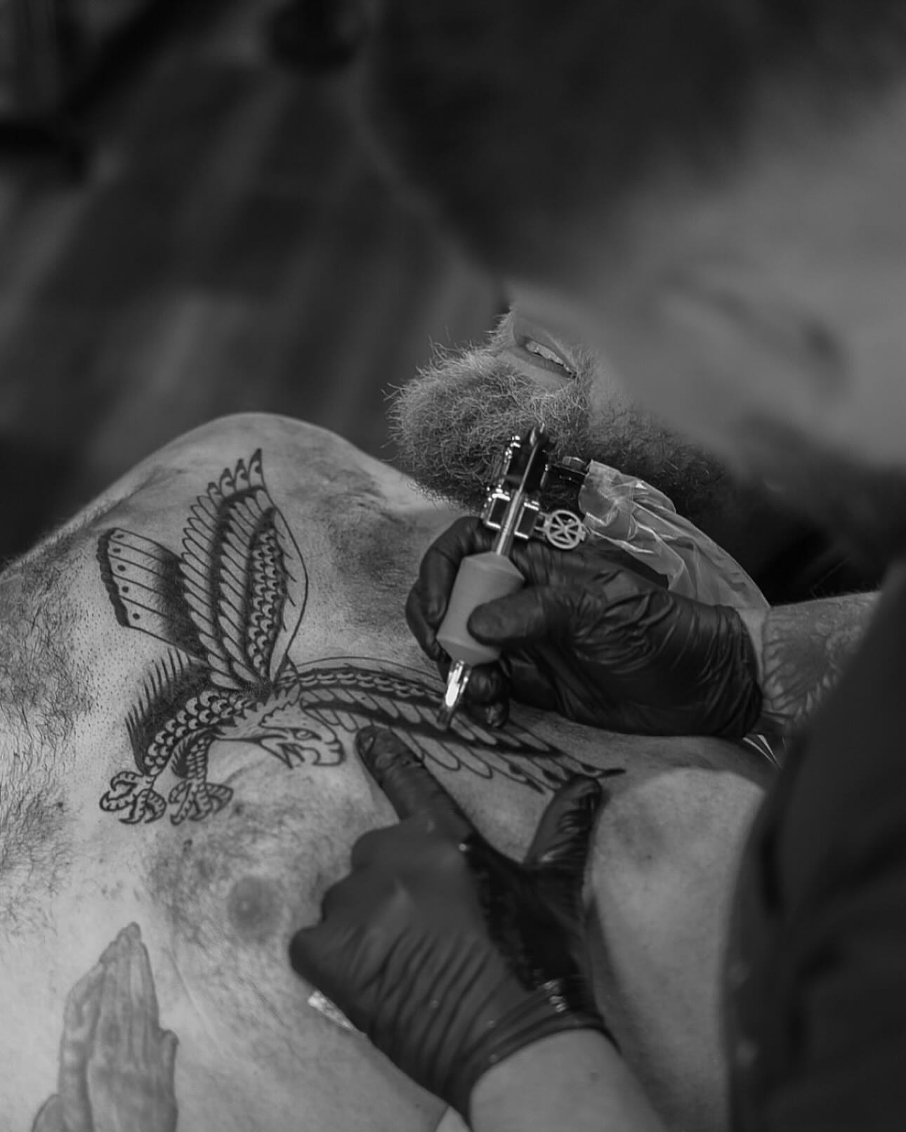 Phoenix American traditional tattoo on the back by Ryan Engels