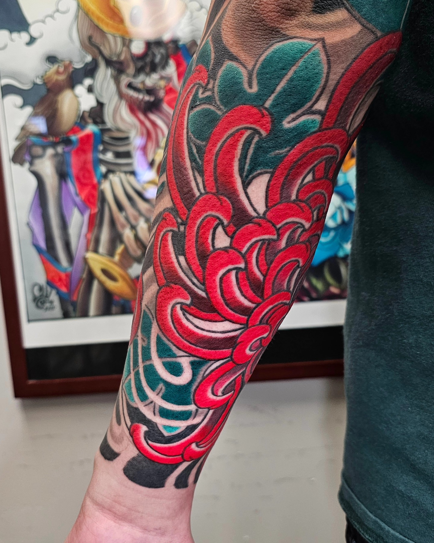 Chrysanthemum japanese irezumi tattoo on the forearm by Avelourd Legaspi