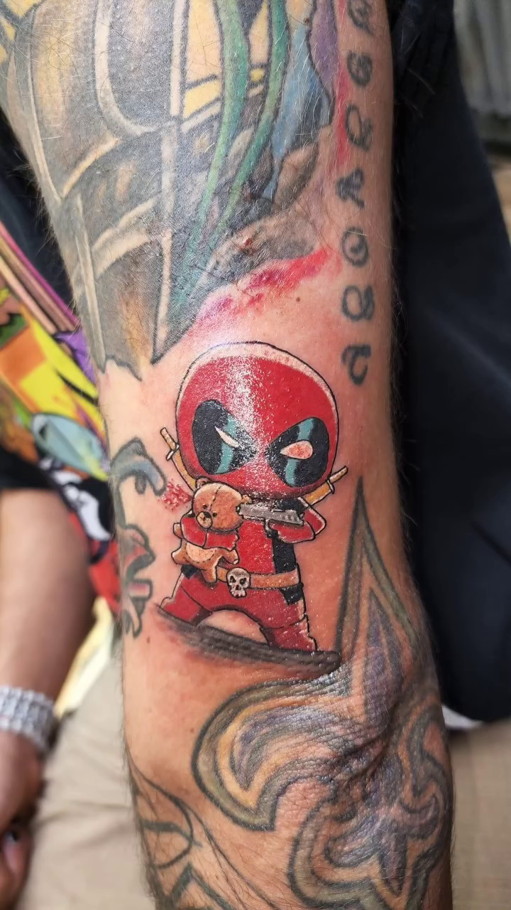 Deadpool character realism tattoo by André Brazil