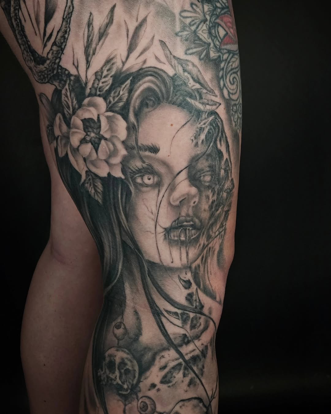 Tattoo by @d.r_tattoos — dark_realism, black_and_grey