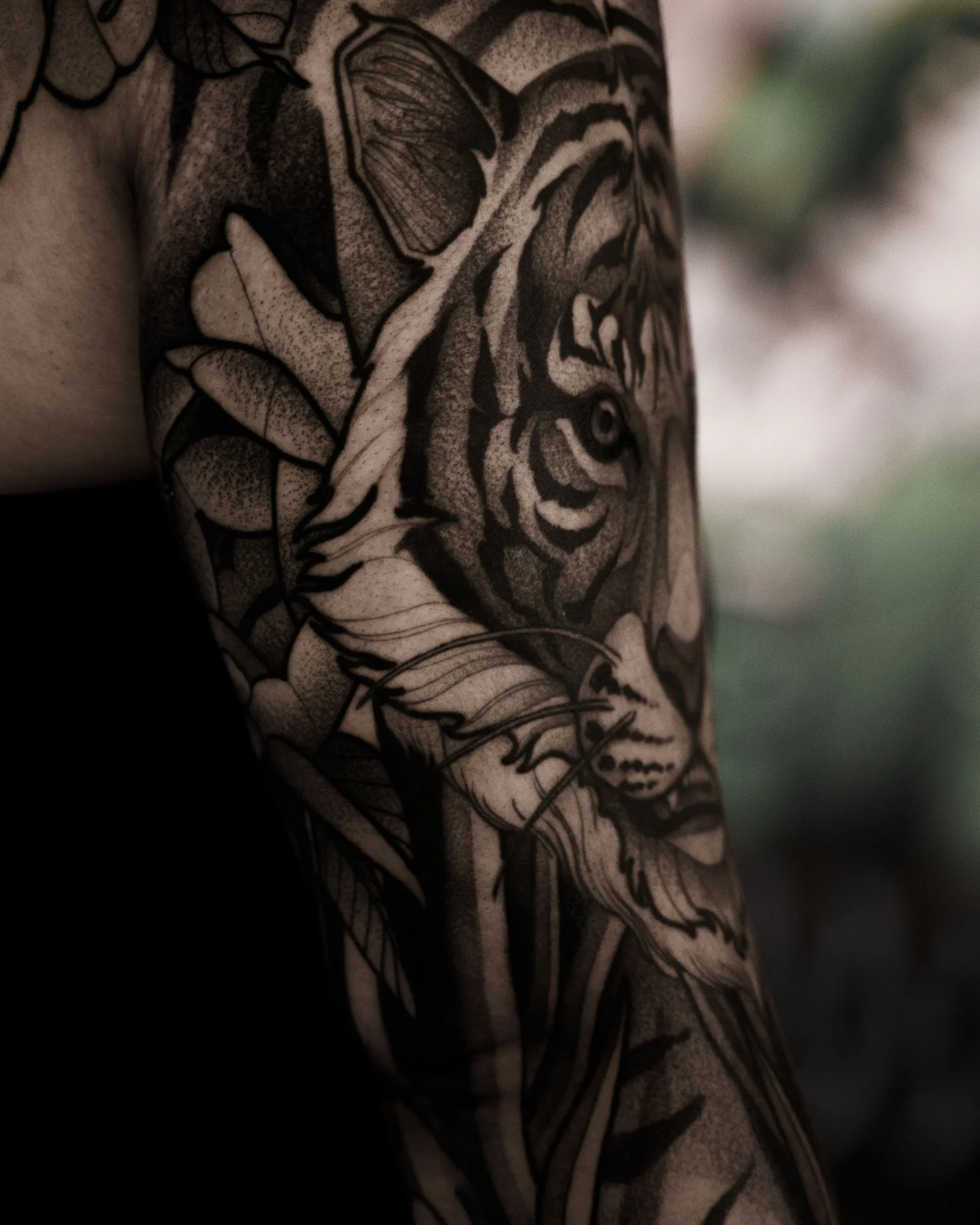 Tiger dotwork tattoo on the forearm by Craig St Peter, Kansas City, Missouri