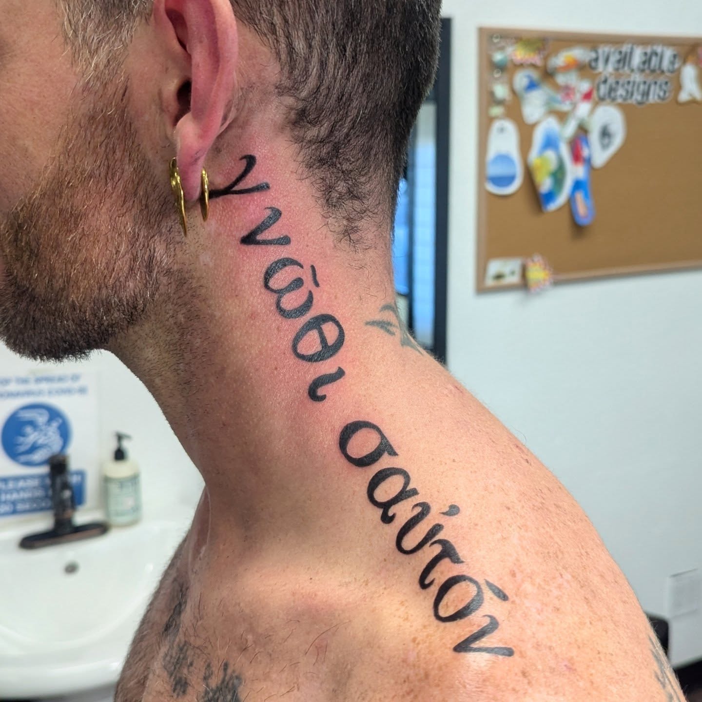Script lettering lettering script tattoo on the neck by DONEL 📍Denver