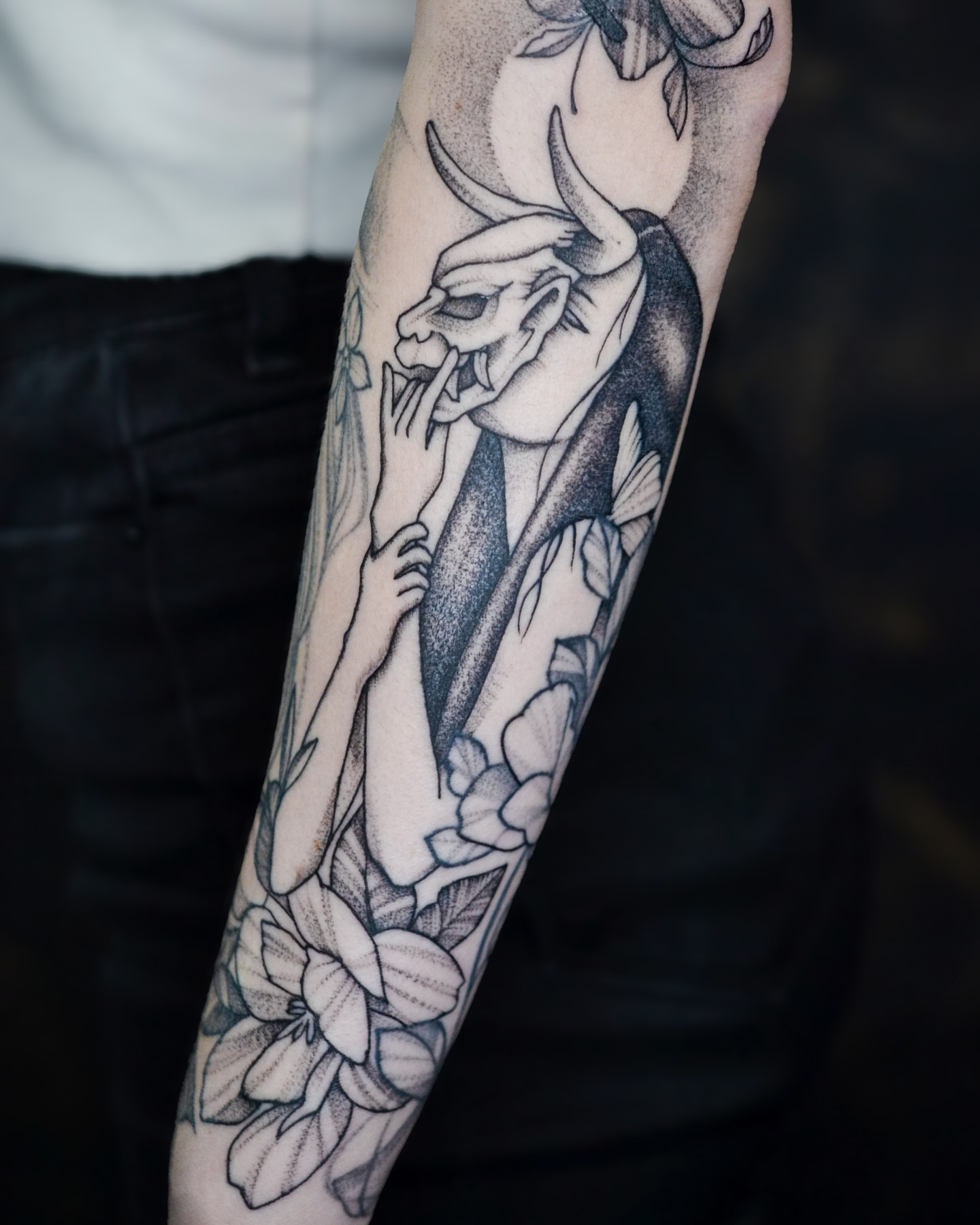 Tattoo by @egorgoltva — dotwork, black_and_grey