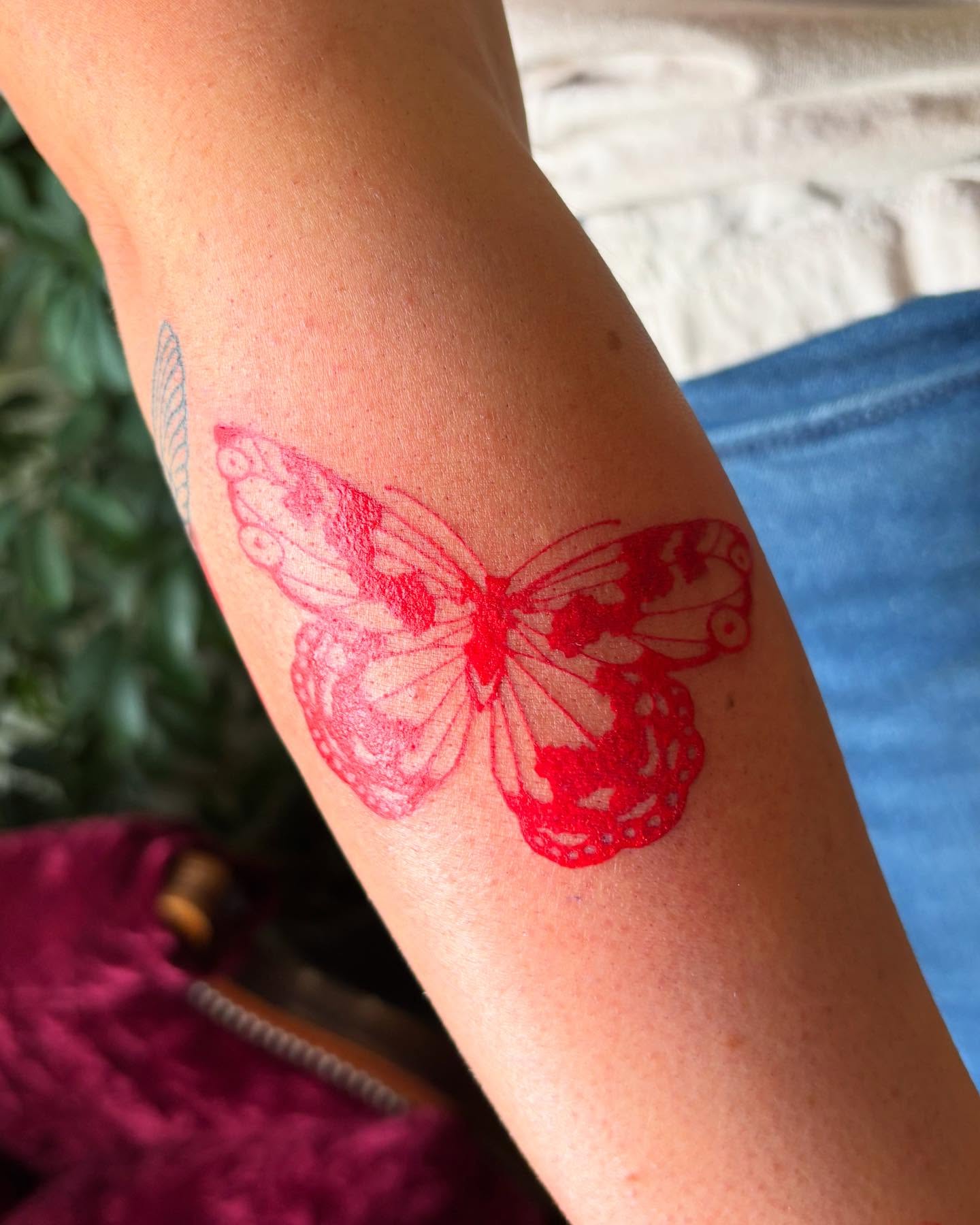 Butterfly dotwork tattoo on the forearm by Anna Kathleen, Des Moines, Iowa