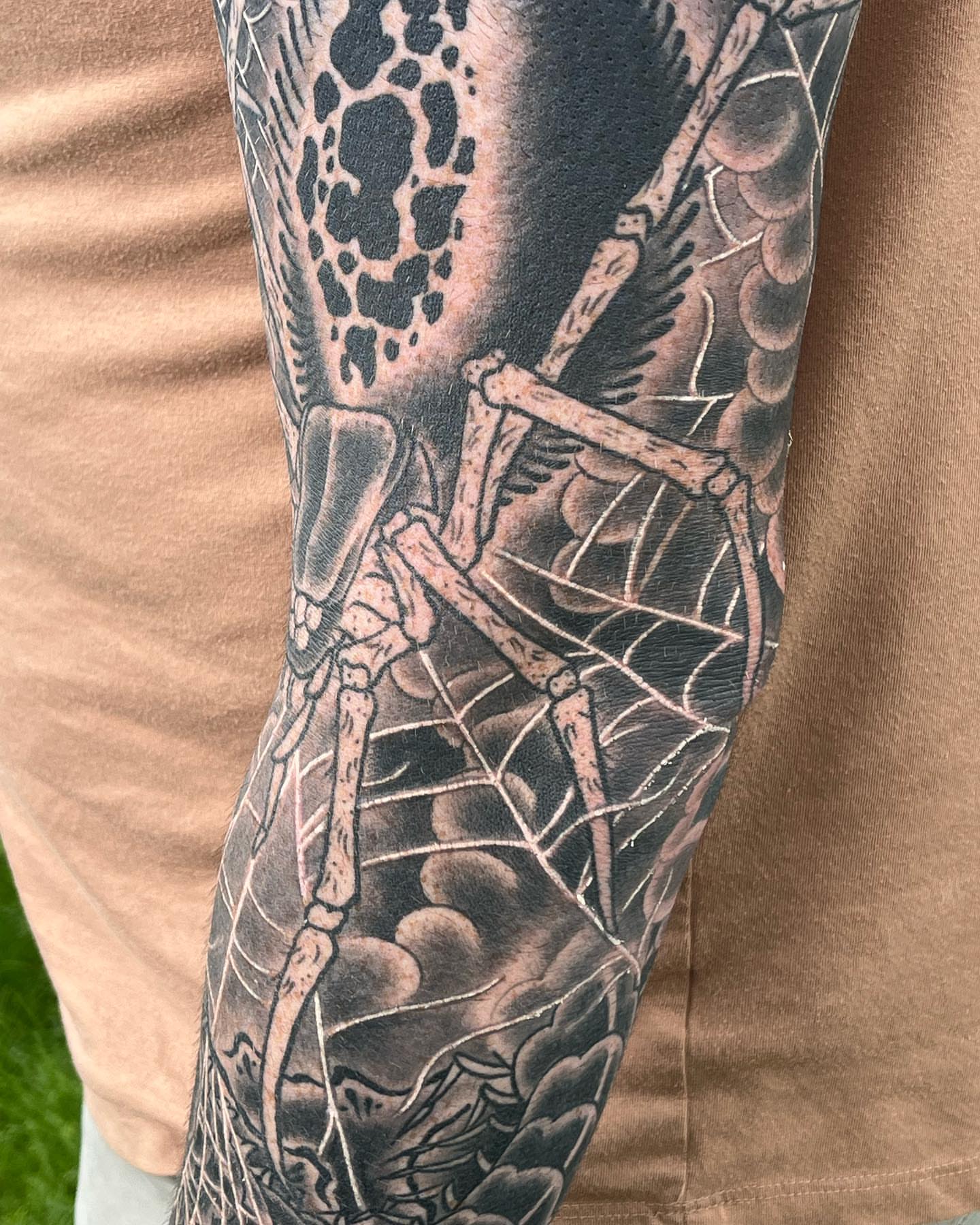 Spider skeleton realism tattoo on the forearm by TYP 419, Toledo, Ohio