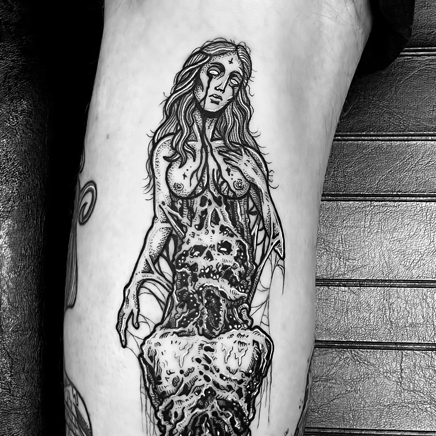 Tattoo by @jonvonschlong — black_and_grey
