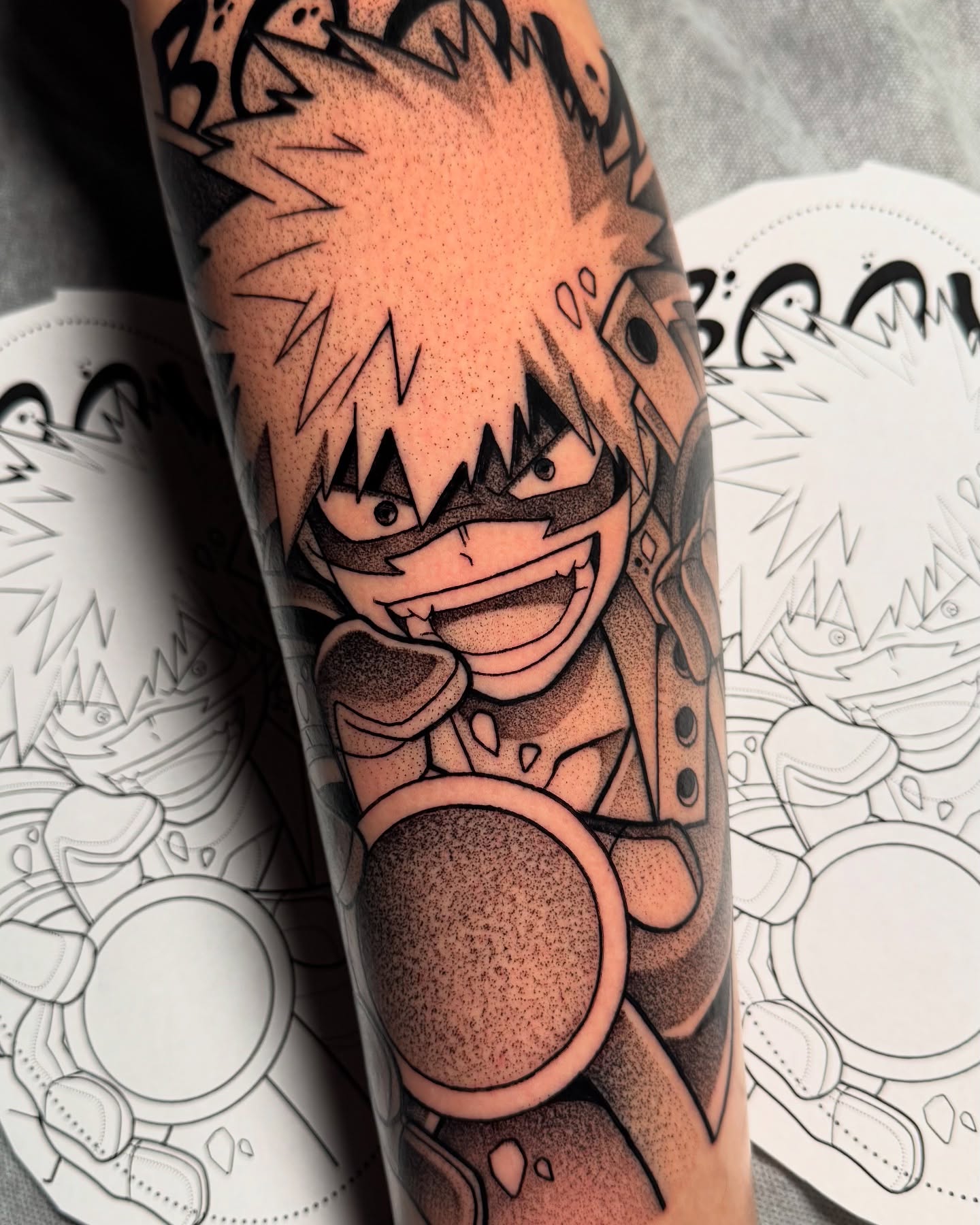 Tattoo by @yakir.tattooer — dotwork, anime